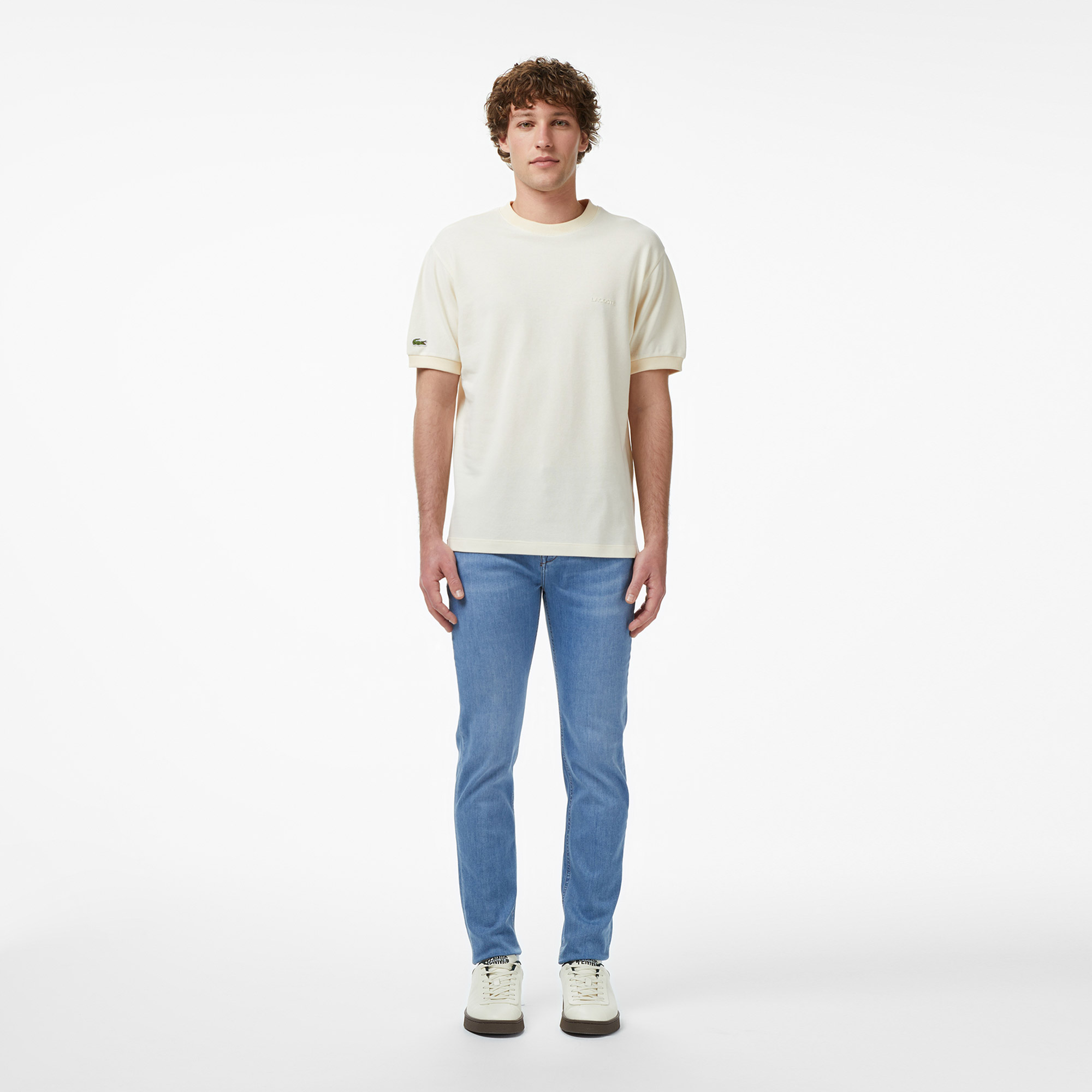 Lacoste Erkek Relaxed Fit Bisiklet Yaka Bej T-Shirt görsel 6