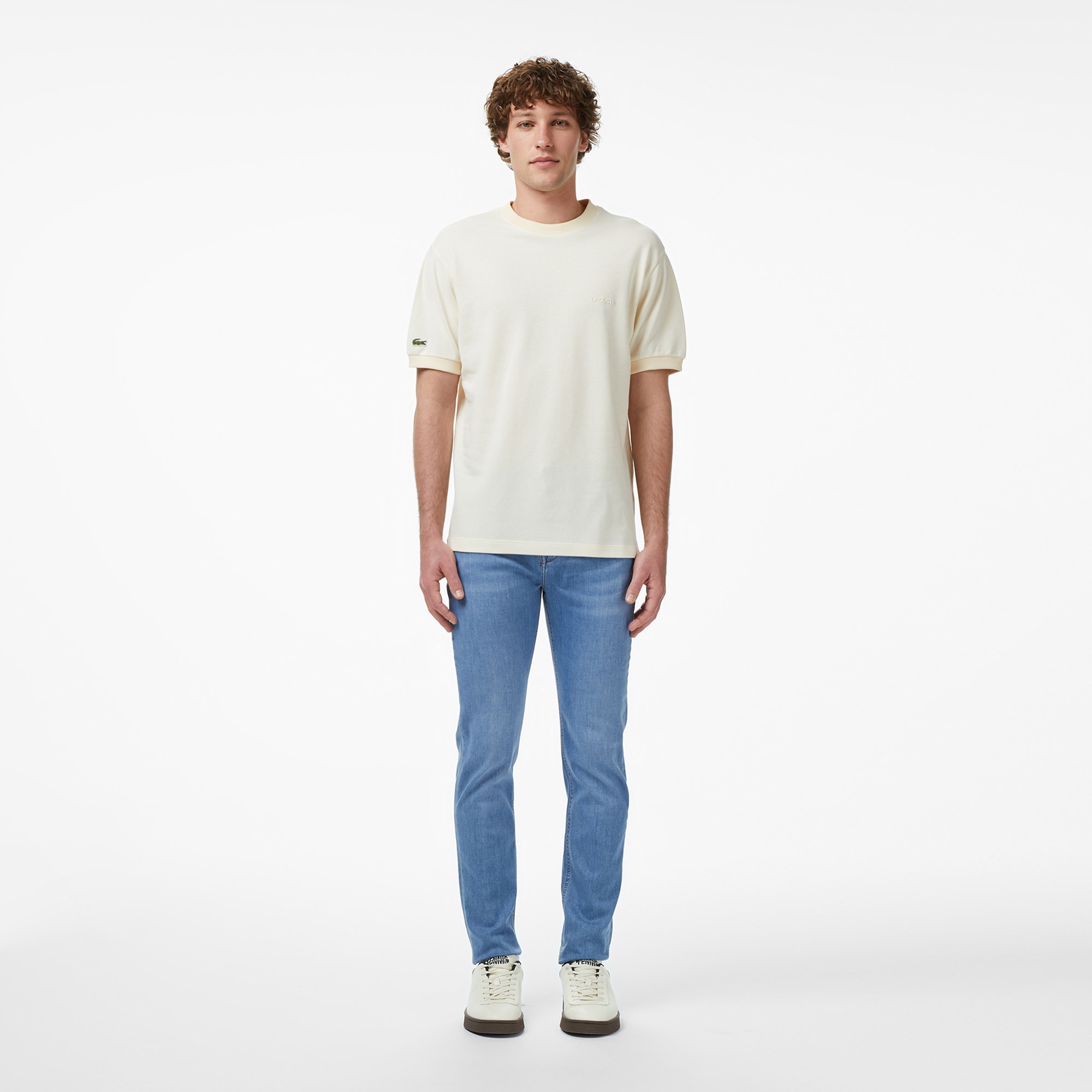 Erkek Relaxed Fit Bisiklet Yaka Bej T-Shirt