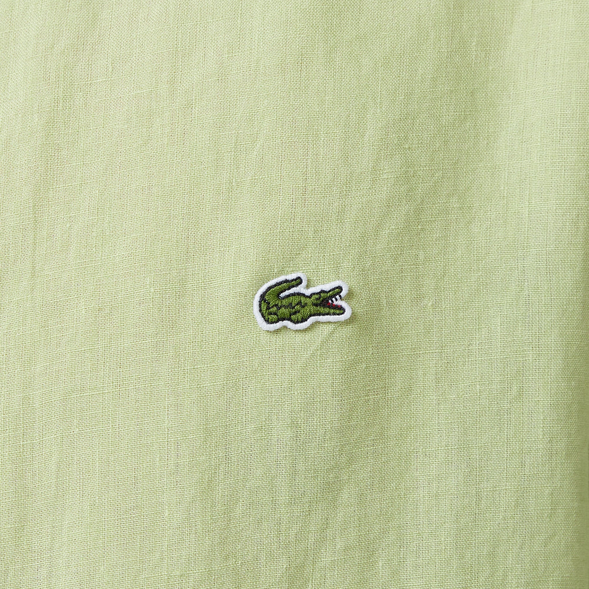 Lacoste Erkek Regular Fit Düğmeli Yaka Keten Yeşil Gömlek görsel 5