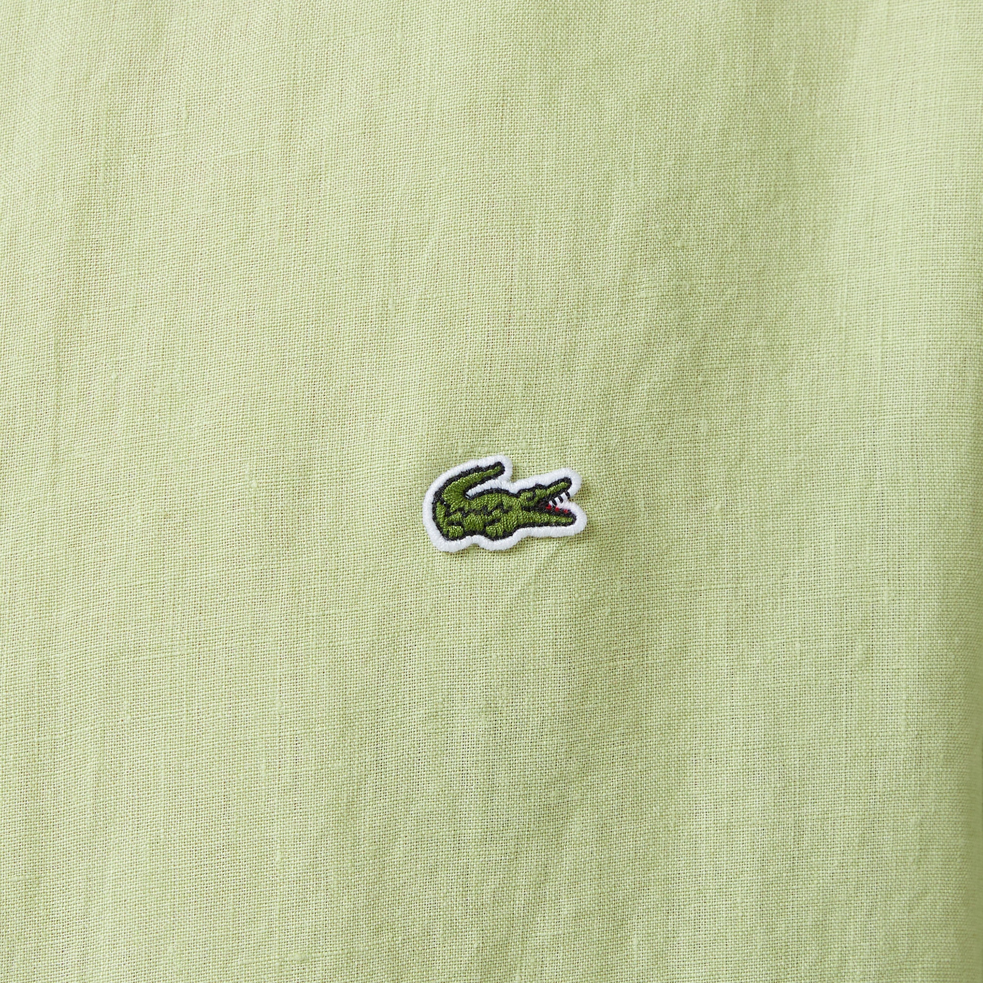 Erkek Regular Fit Düğmeli Yaka Keten Yeşil Gömlek