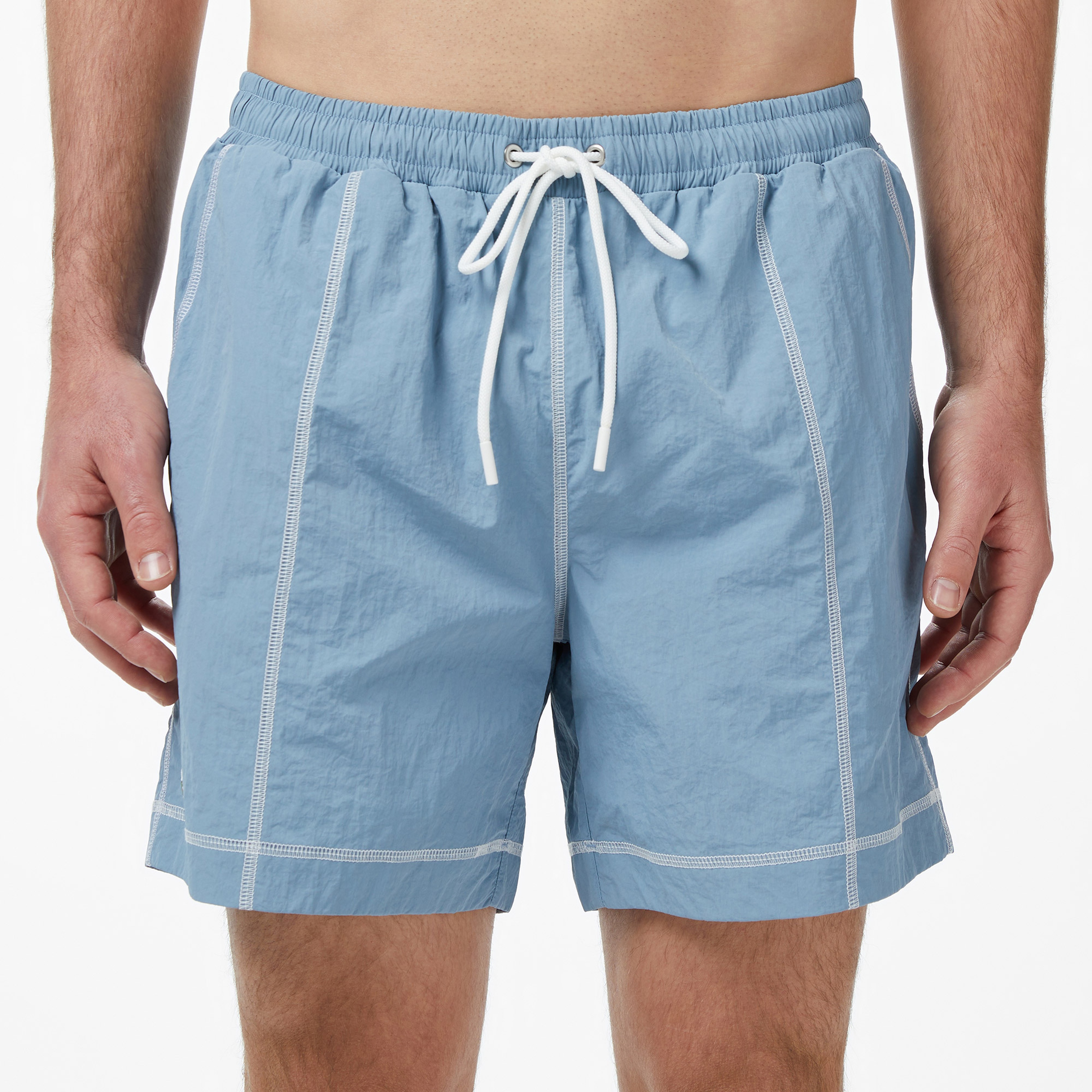 Erkek Regular Fit Desenli Mavi Deniz Şortu