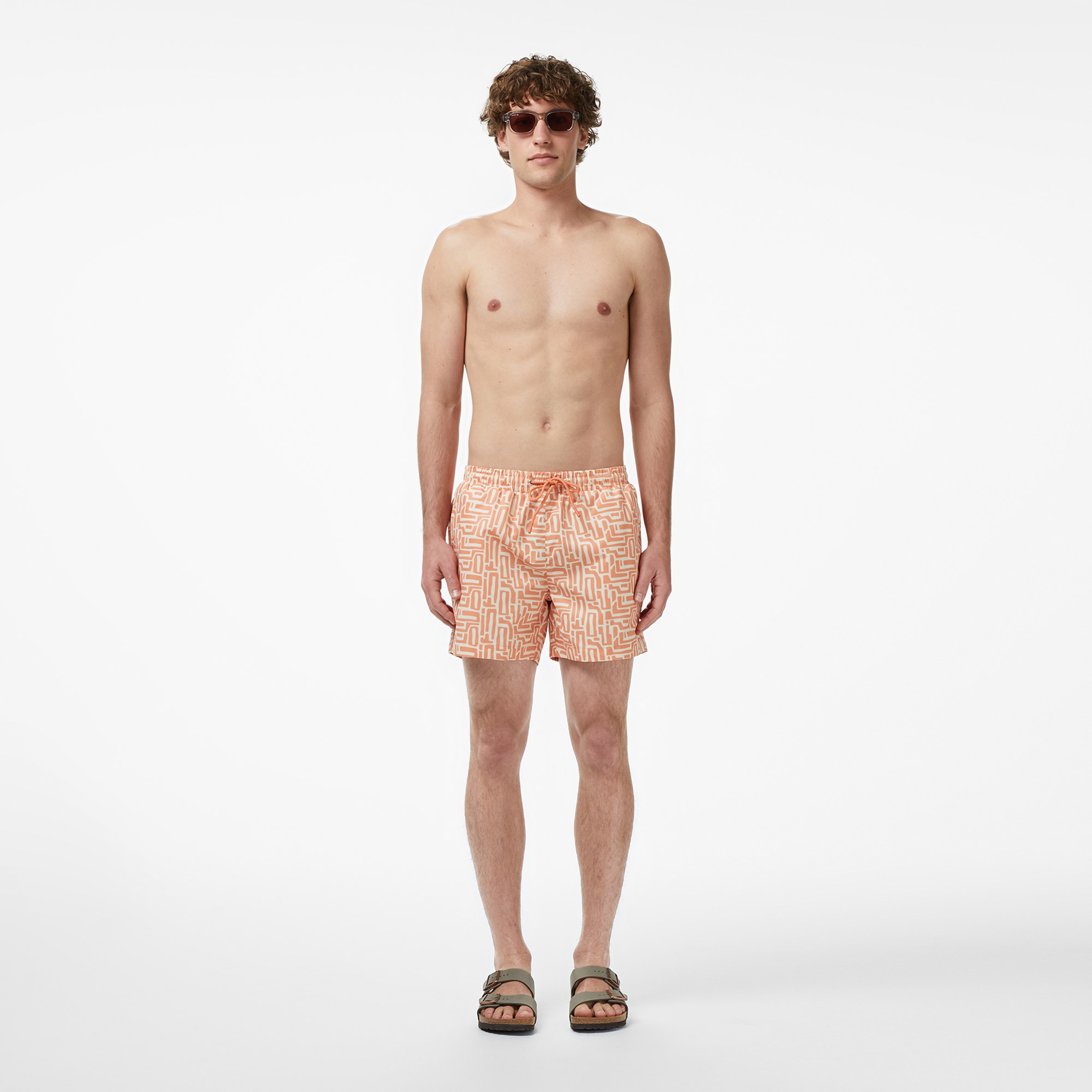 Erkek Regular Fit Desenli Turuncu Deniz Şortu