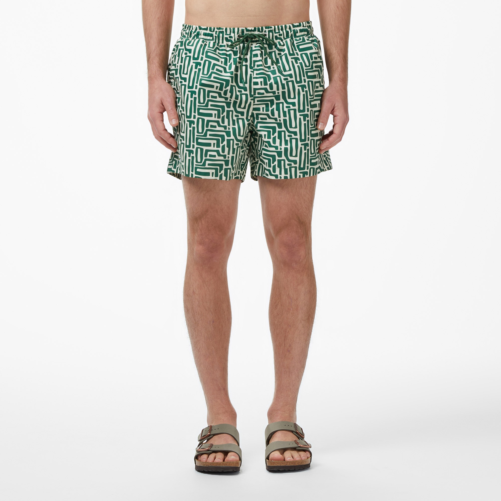 Erkek Regular Fit Desenli Koyu Yeşil Deniz Şortu
