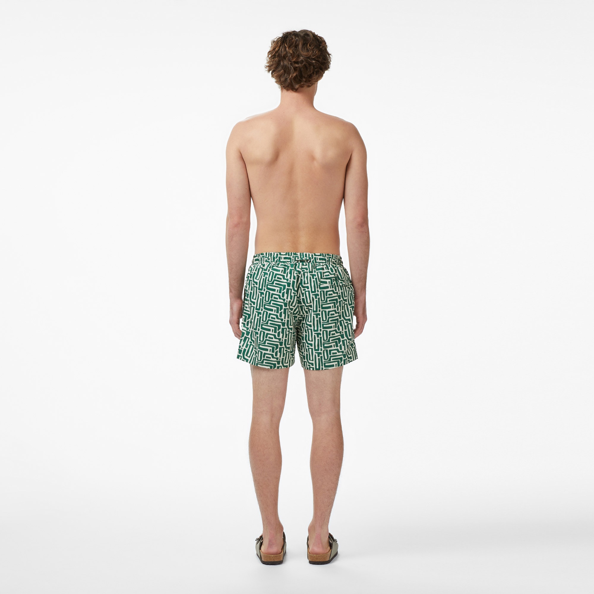 Erkek Regular Fit Desenli Koyu Yeşil Deniz Şortu