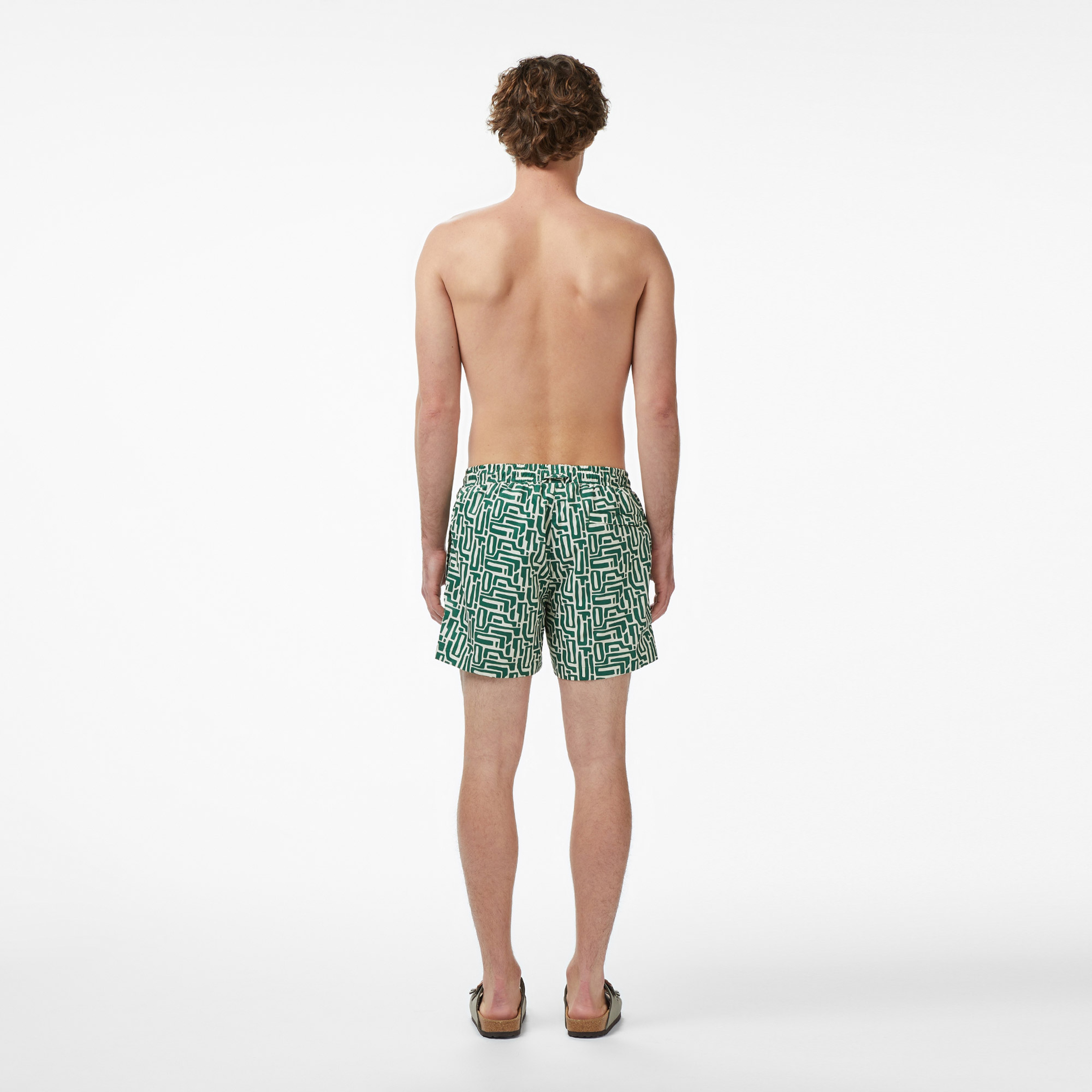 Erkek Regular Fit Desenli Koyu Yeşil Deniz Şortu
