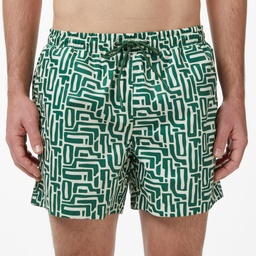 Erkek Regular Fit Desenli Koyu Yeşil Deniz Şortu Yeşil