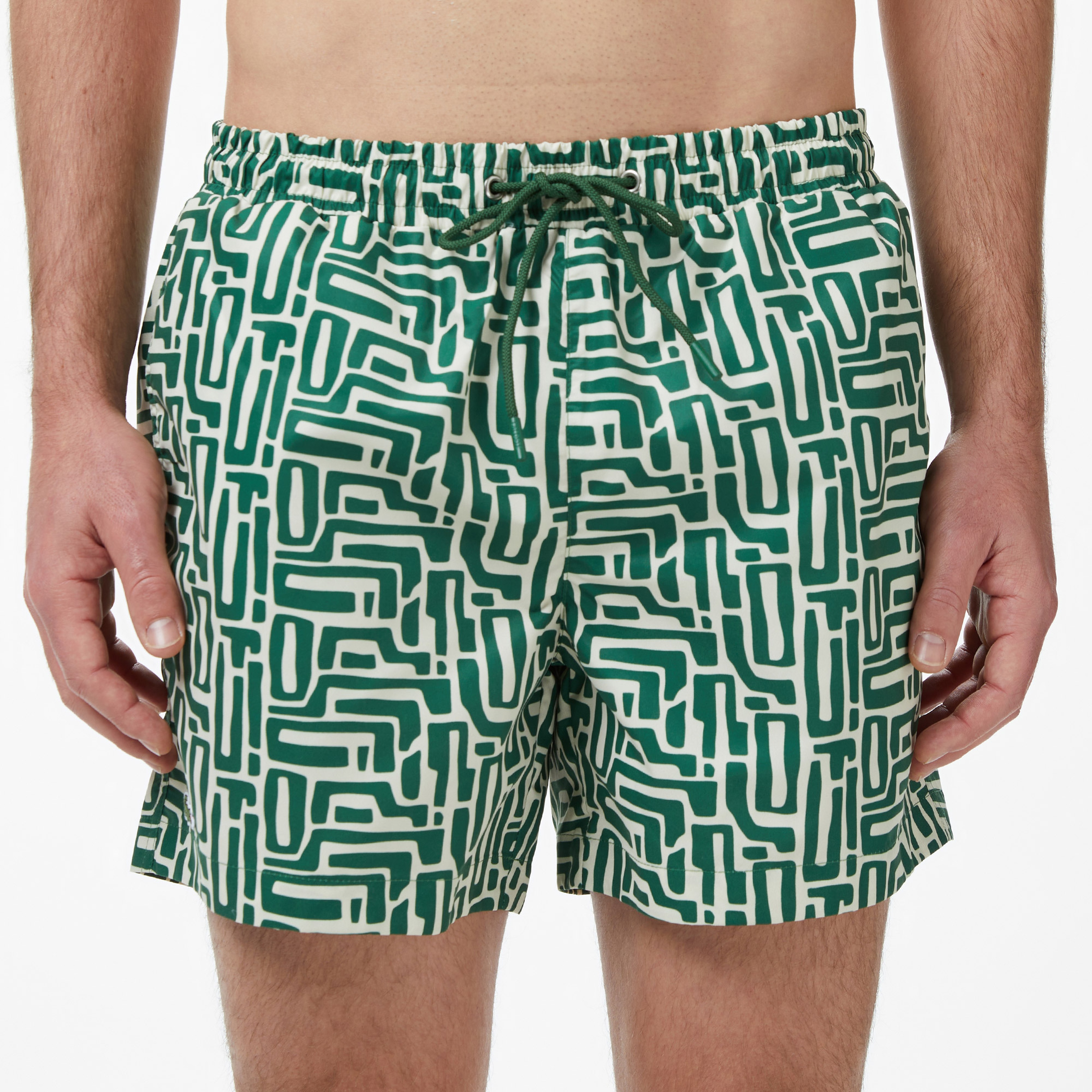 Erkek Regular Fit Desenli Koyu Yeşil Deniz Şortu