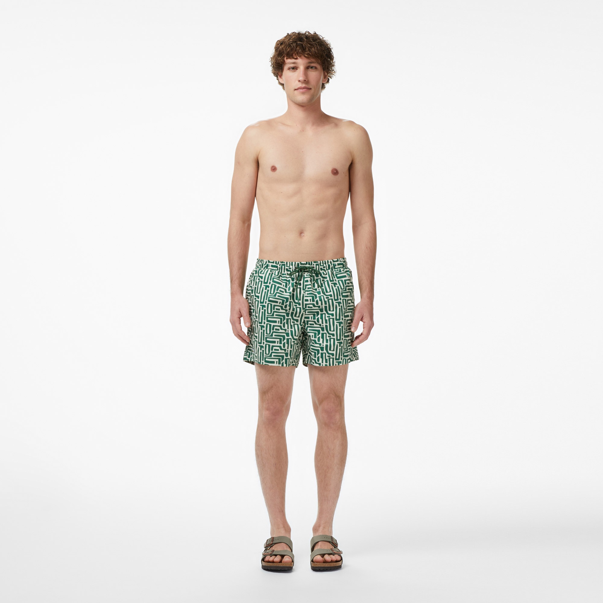 Erkek Regular Fit Desenli Koyu Yeşil Deniz Şortu