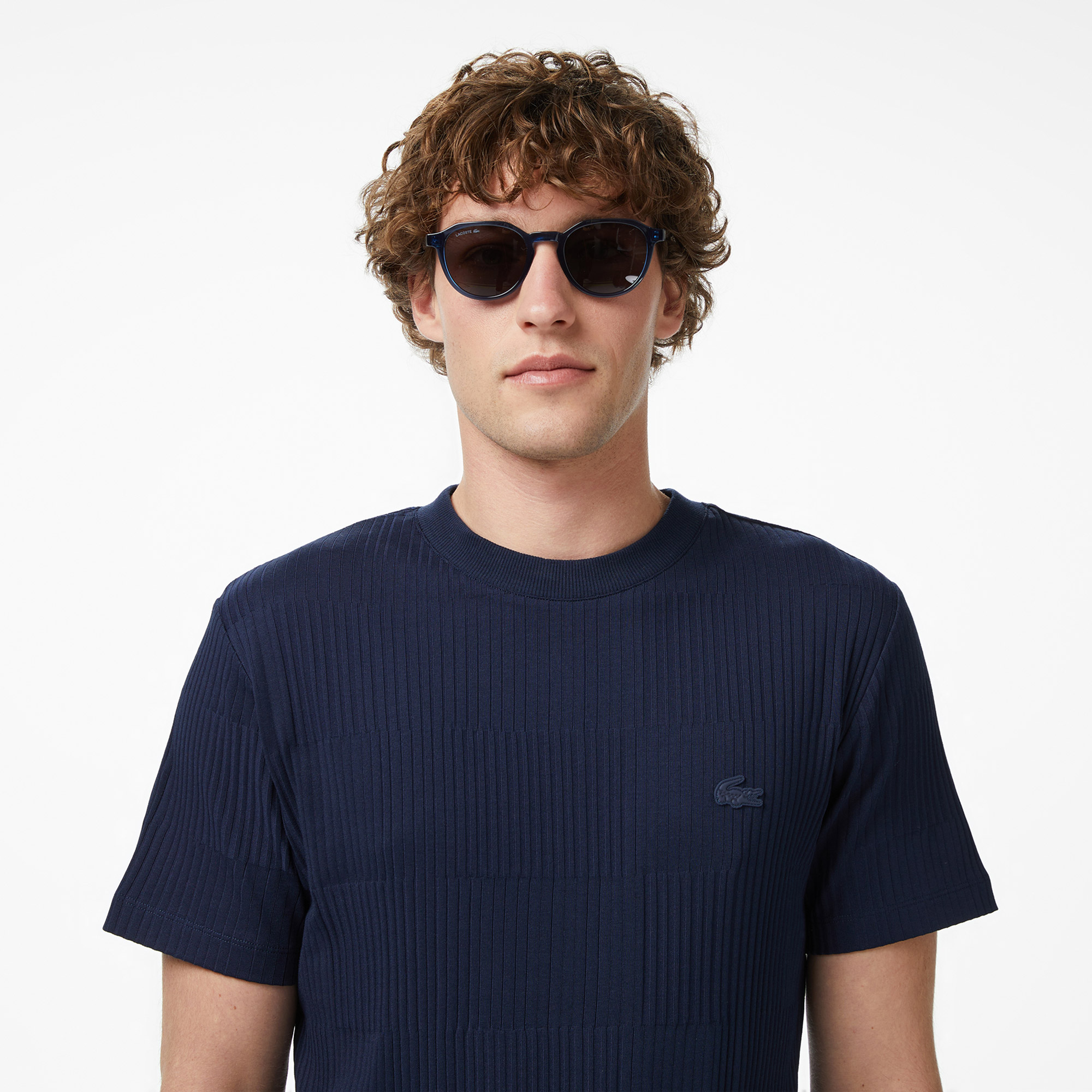 Lacoste Erkek Regular Fit Bisiklet Yaka Çizgili Lacivert T-Shirt görsel 2