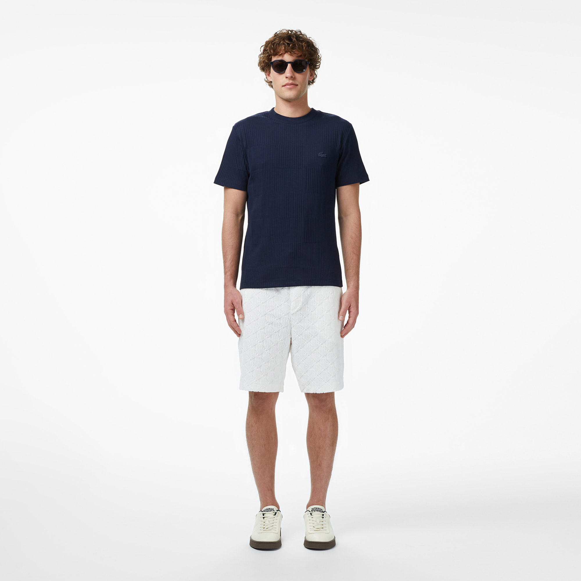 Lacoste Erkek Regular Fit Bisiklet Yaka Çizgili Lacivert T-Shirt görsel 6
