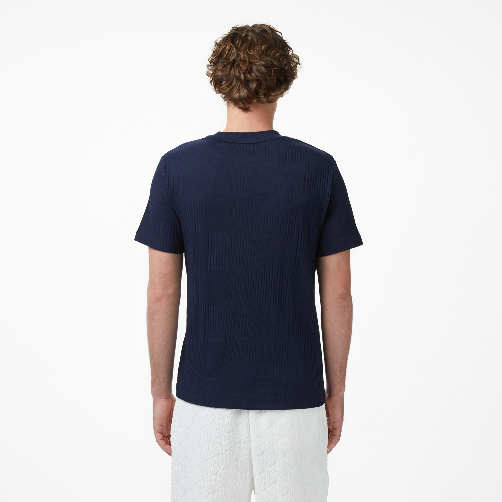 Lacoste Erkek Regular Fit Bisiklet Yaka Çizgili Lacivert T-Shirt görsel 5