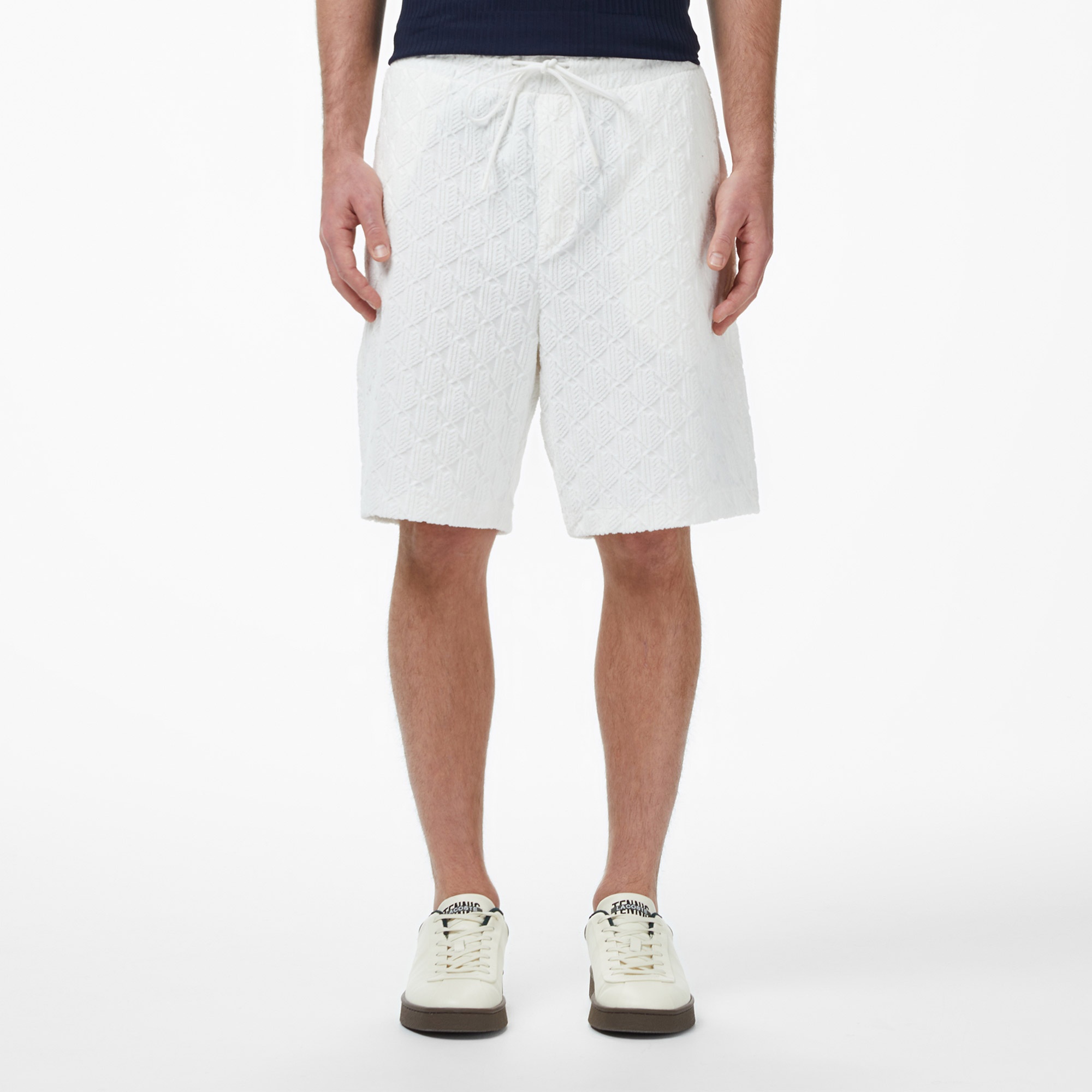 Erkek Relaxed Fit Monogram Beyaz Bermuda Şort