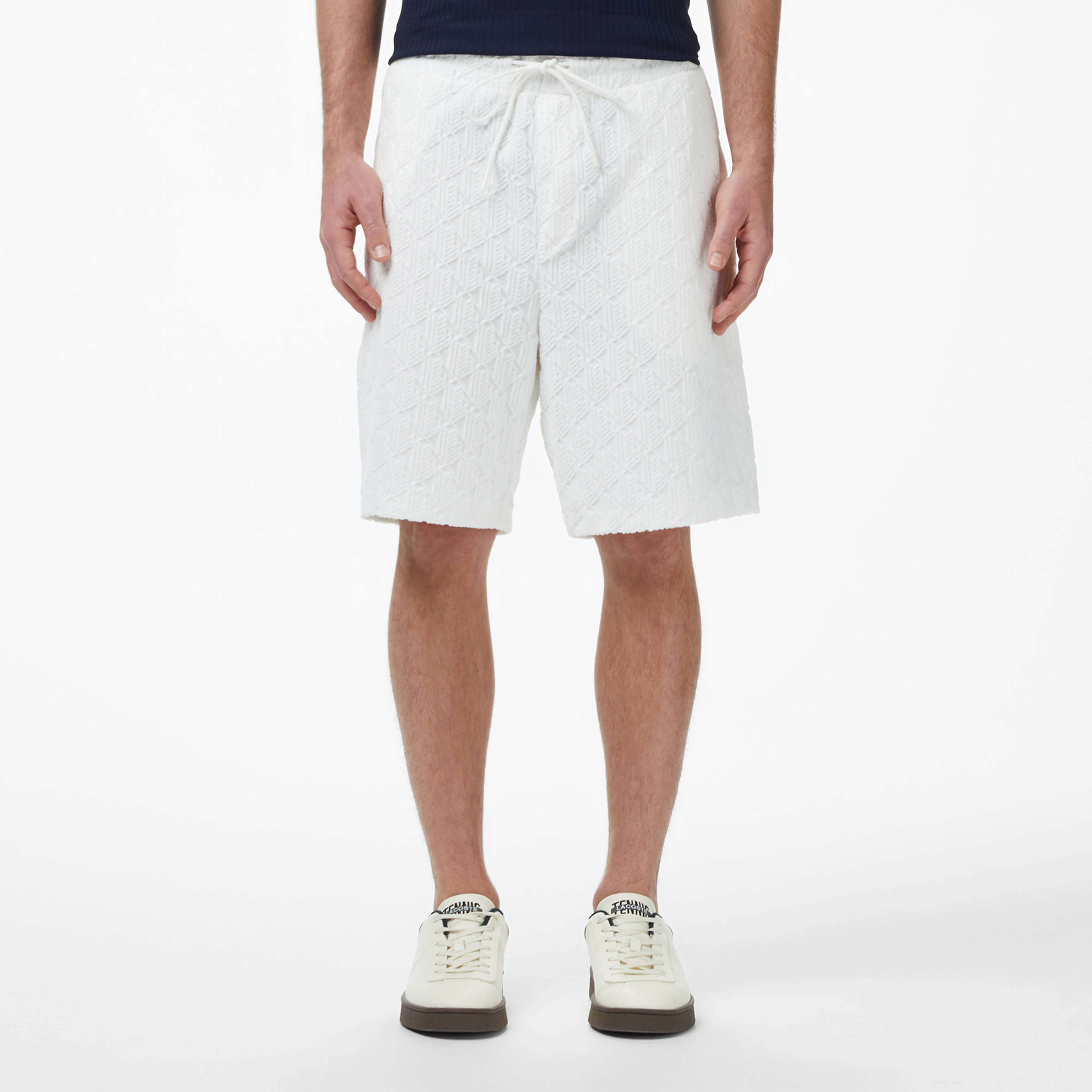 Erkek Relaxed Fit Monogram Beyaz Bermuda Şort