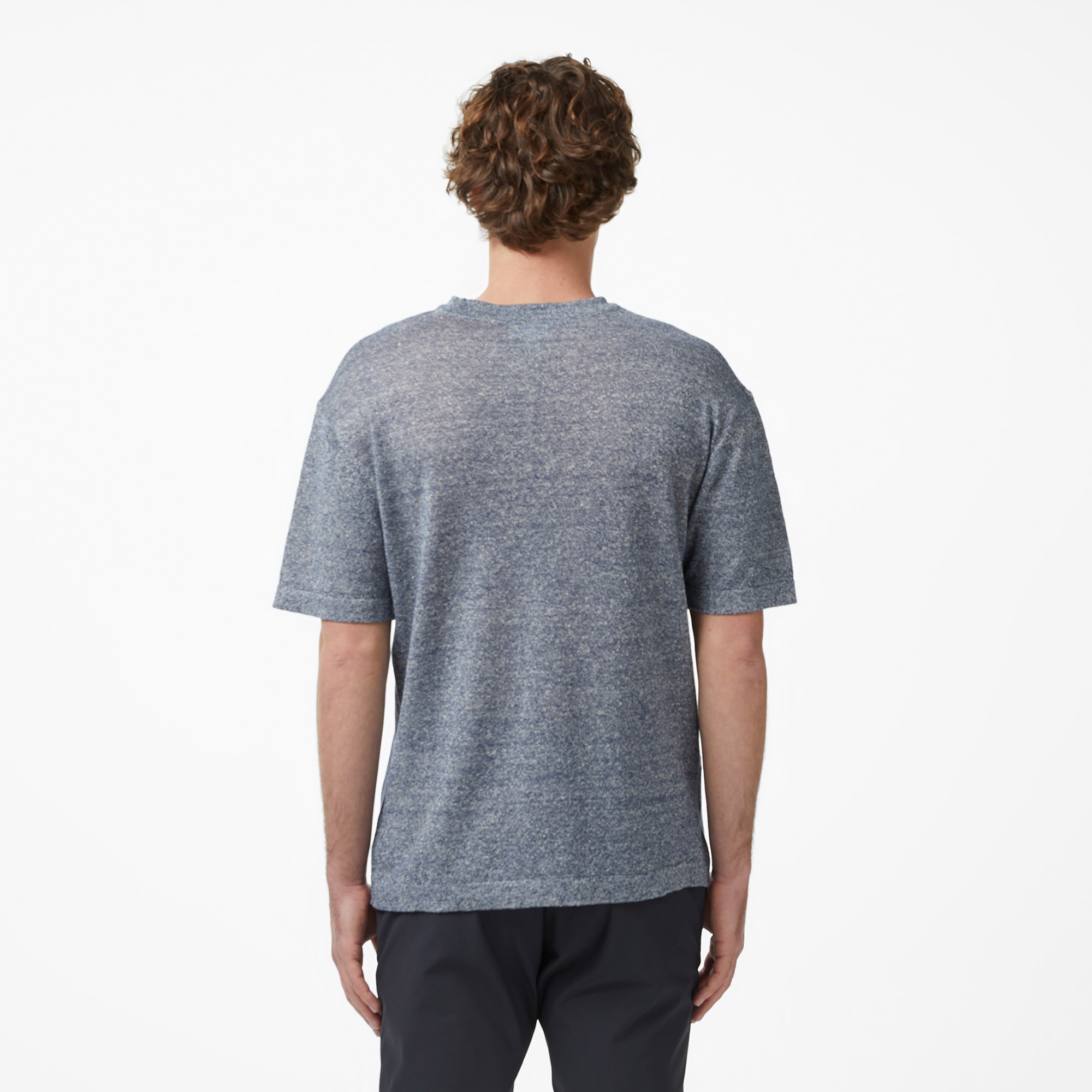 Erkek Classic Fit Kısa Kollu Bisiklet Yaka Keten Lacivert Triko