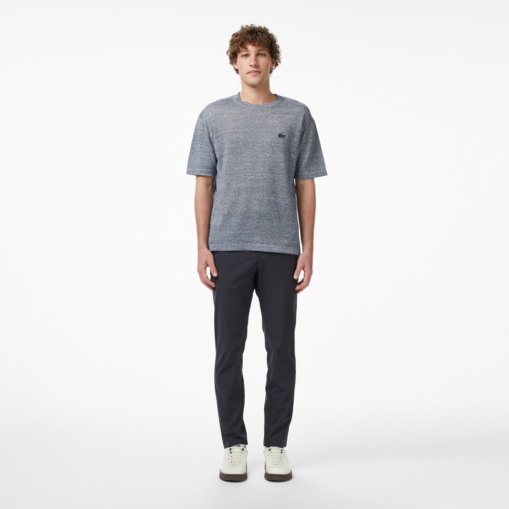 Erkek Classic Fit Kısa Kollu Bisiklet Yaka Keten Lacivert Triko