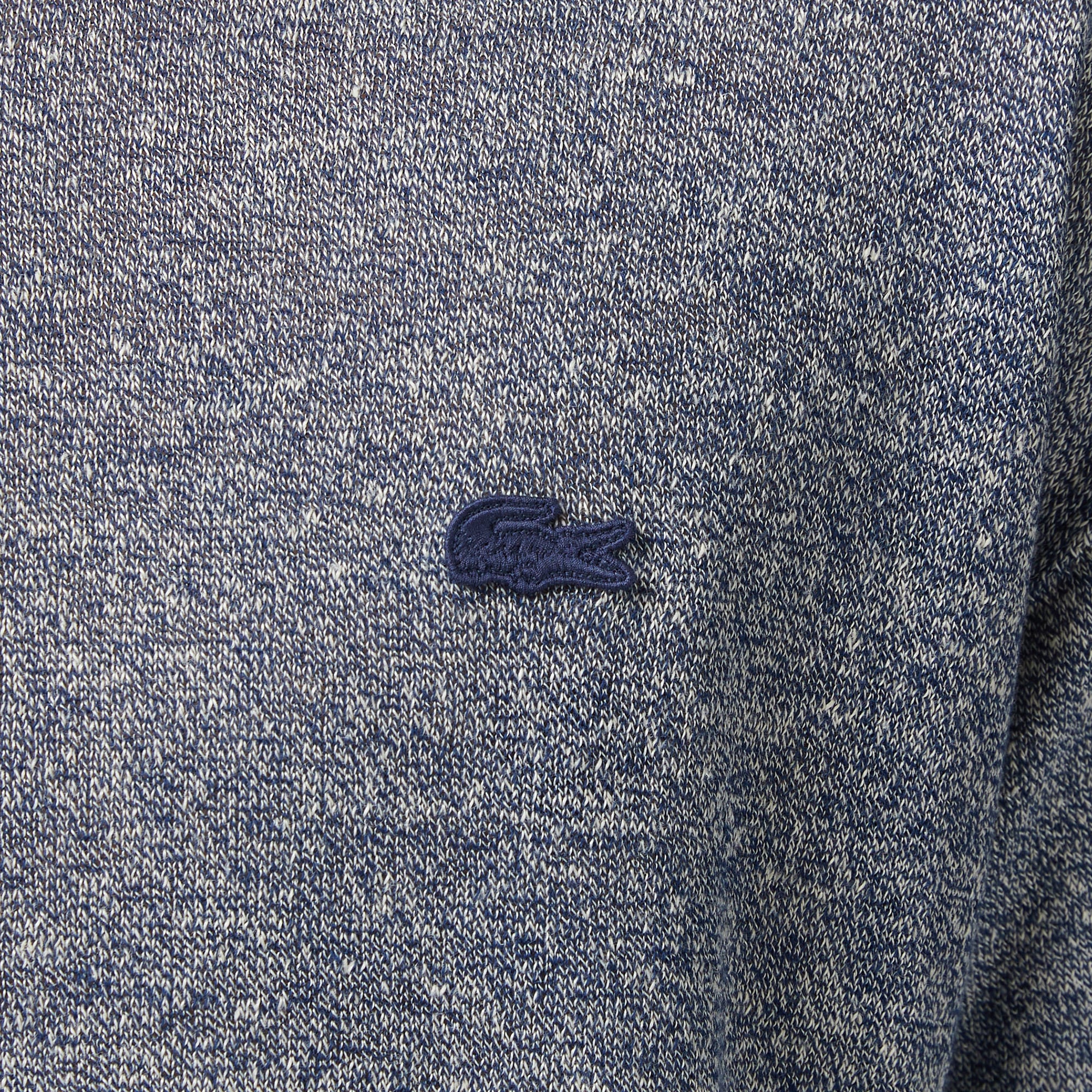 Lacoste Erkek Classic Fit Kısa Kollu Bisiklet Yaka Keten Lacivert Triko görsel 7