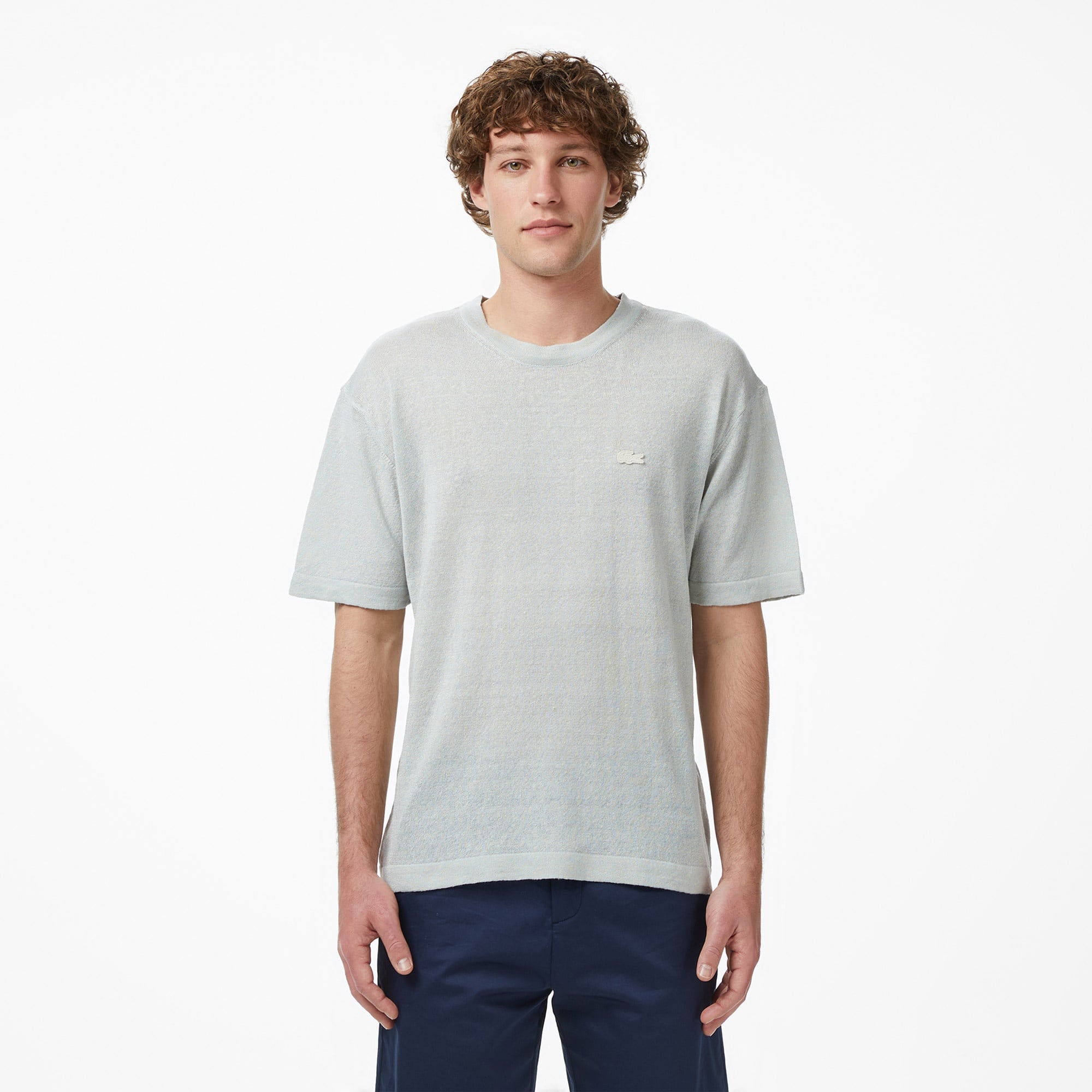 Erkek Classic Fit Kısa Kollu Bisiklet Yaka Keten Bej Triko