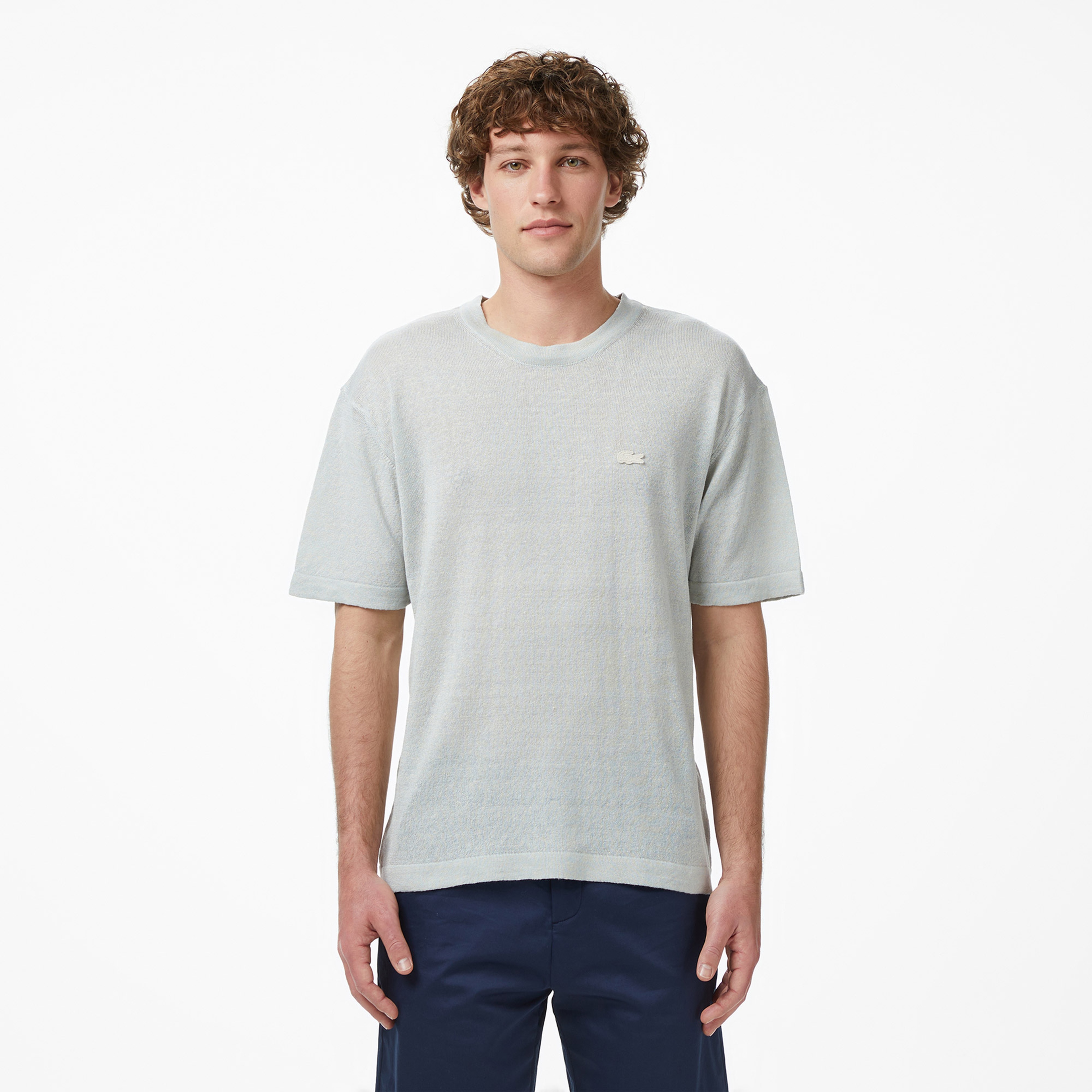 Erkek Classic Fit Kısa Kollu Bisiklet Yaka Keten Bej Triko