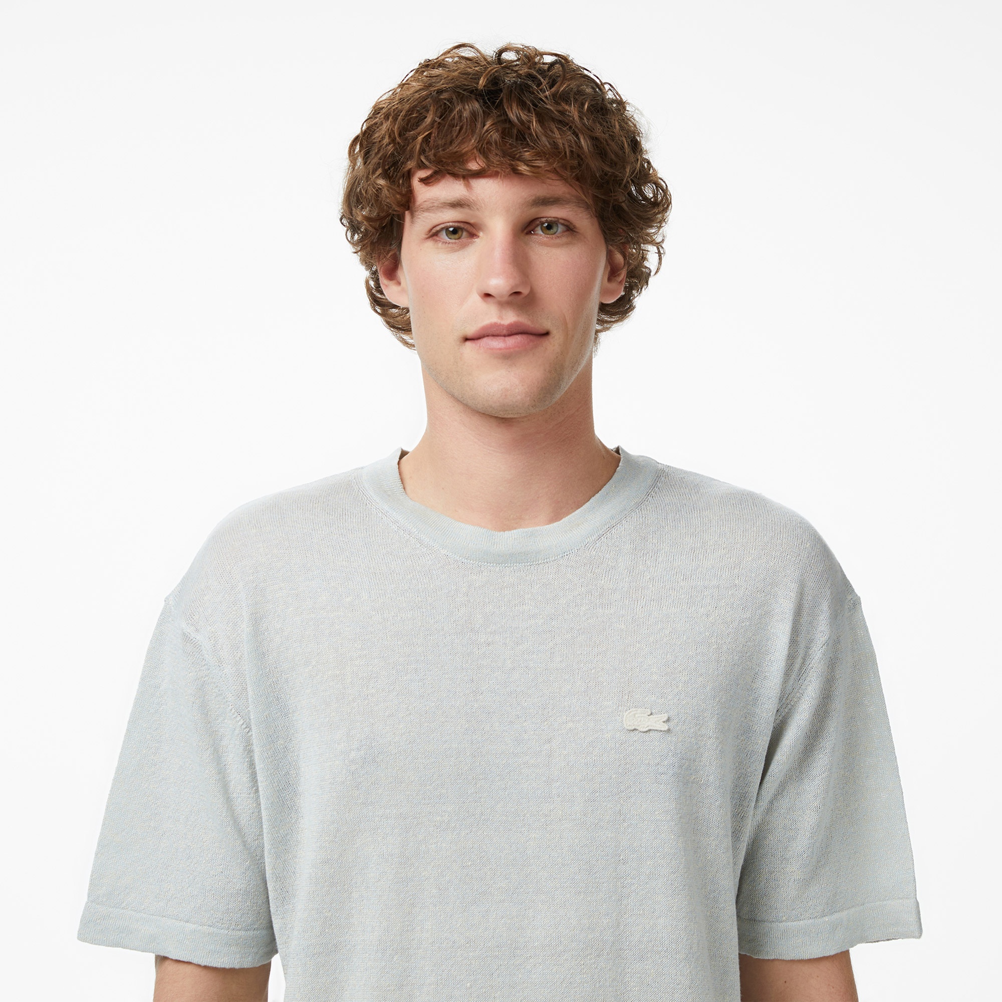 Erkek Classic Fit Kısa Kollu Bisiklet Yaka Keten Bej Triko