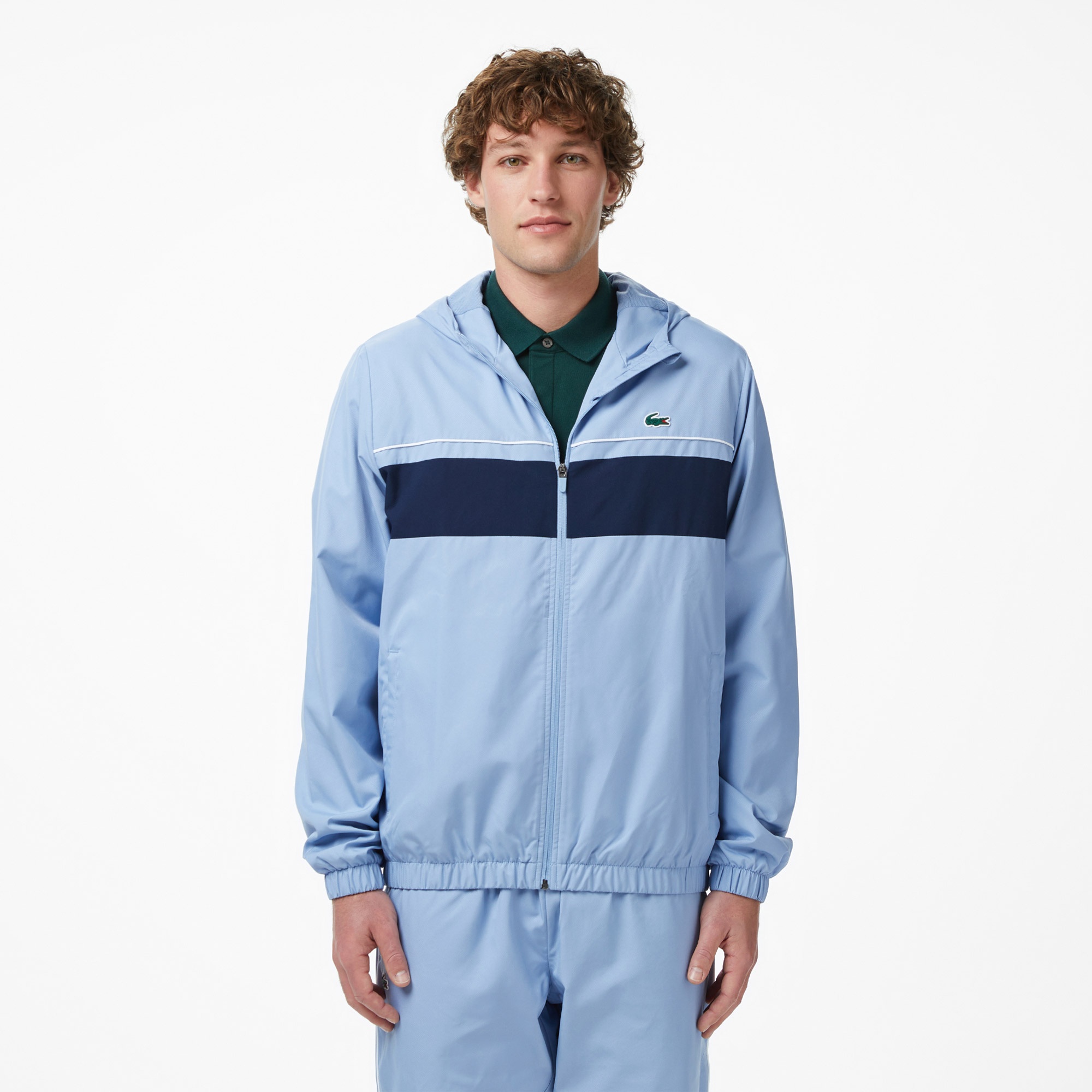 Erkek Regular Fit Kapüşonlu Renk Bloklu Mavi Eşofman Takımı