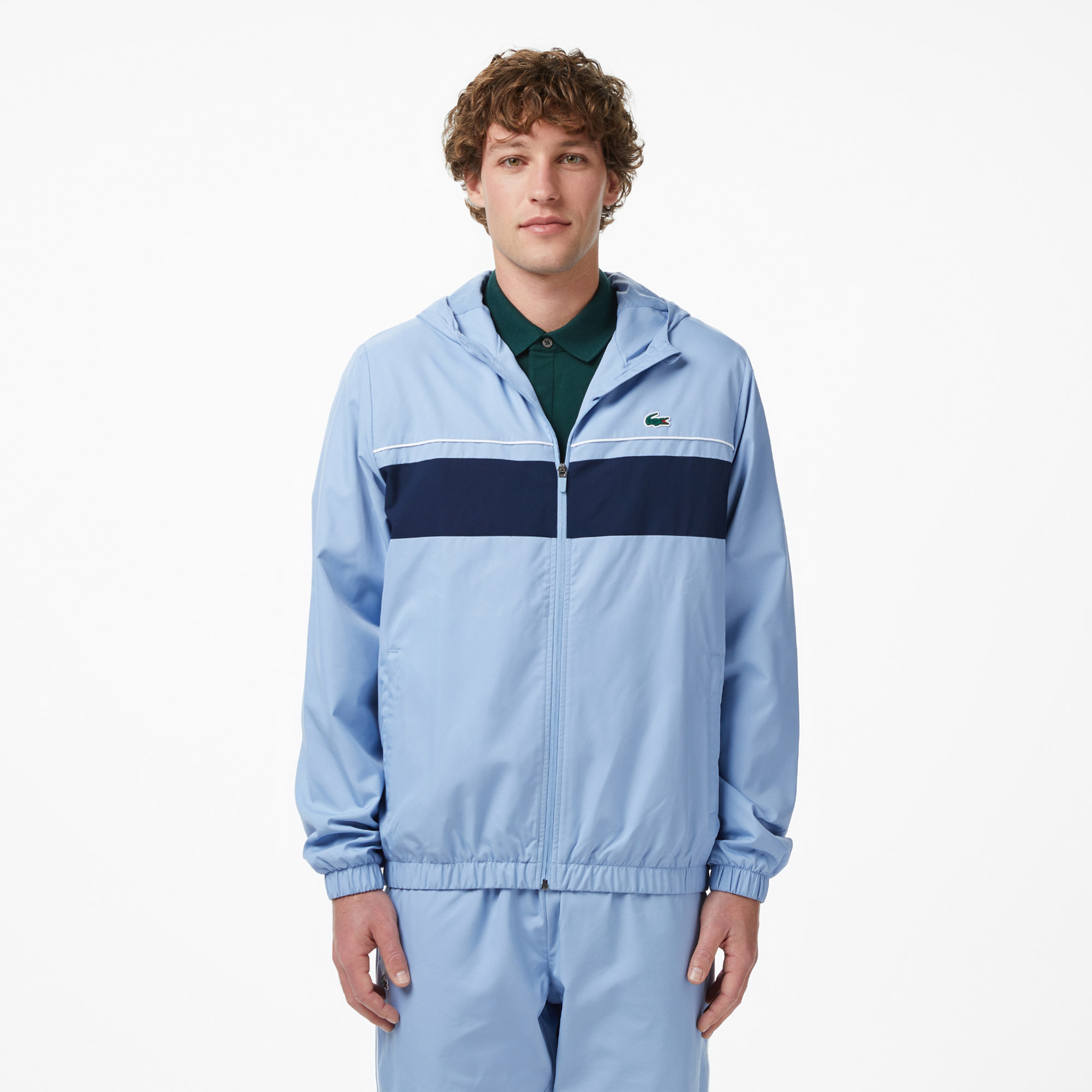 Erkek Regular Fit Kapüşonlu Renk Bloklu Mavi Eşofman Takımı