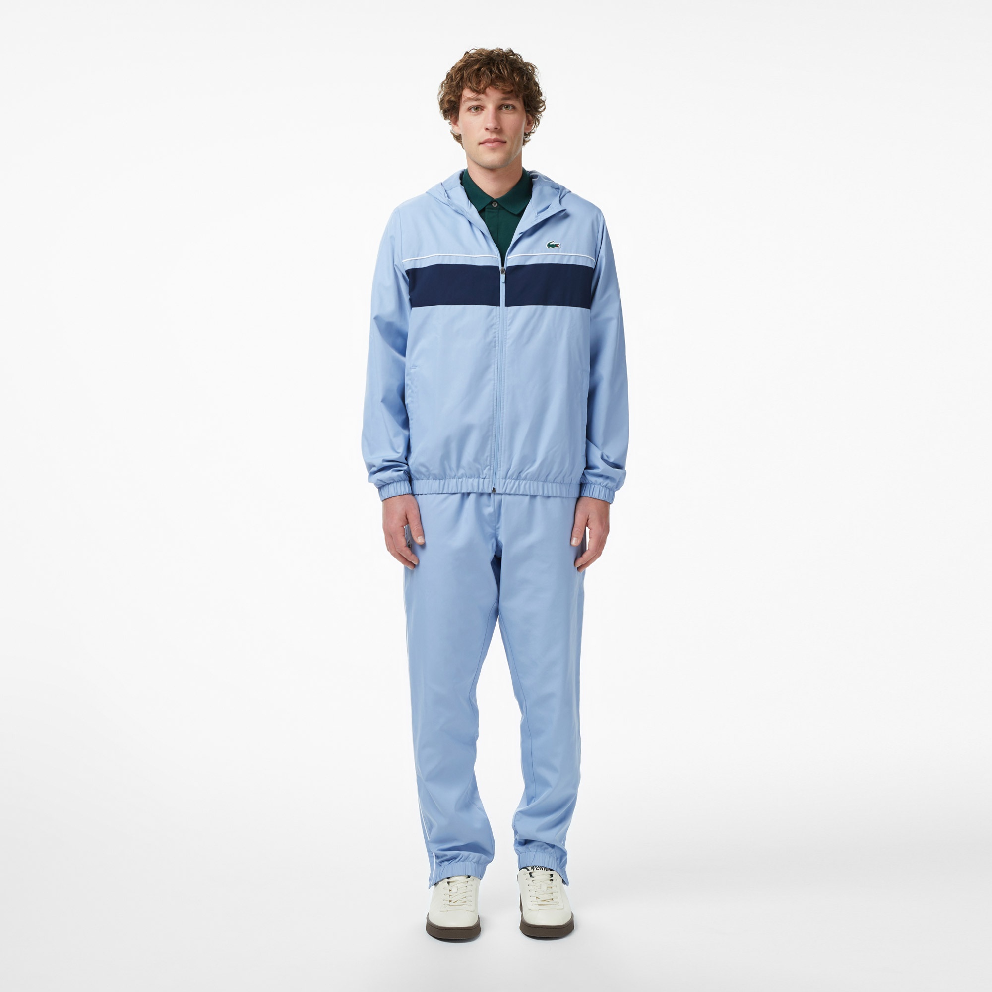 Erkek Regular Fit Kapüşonlu Renk Bloklu Mavi Eşofman Takımı