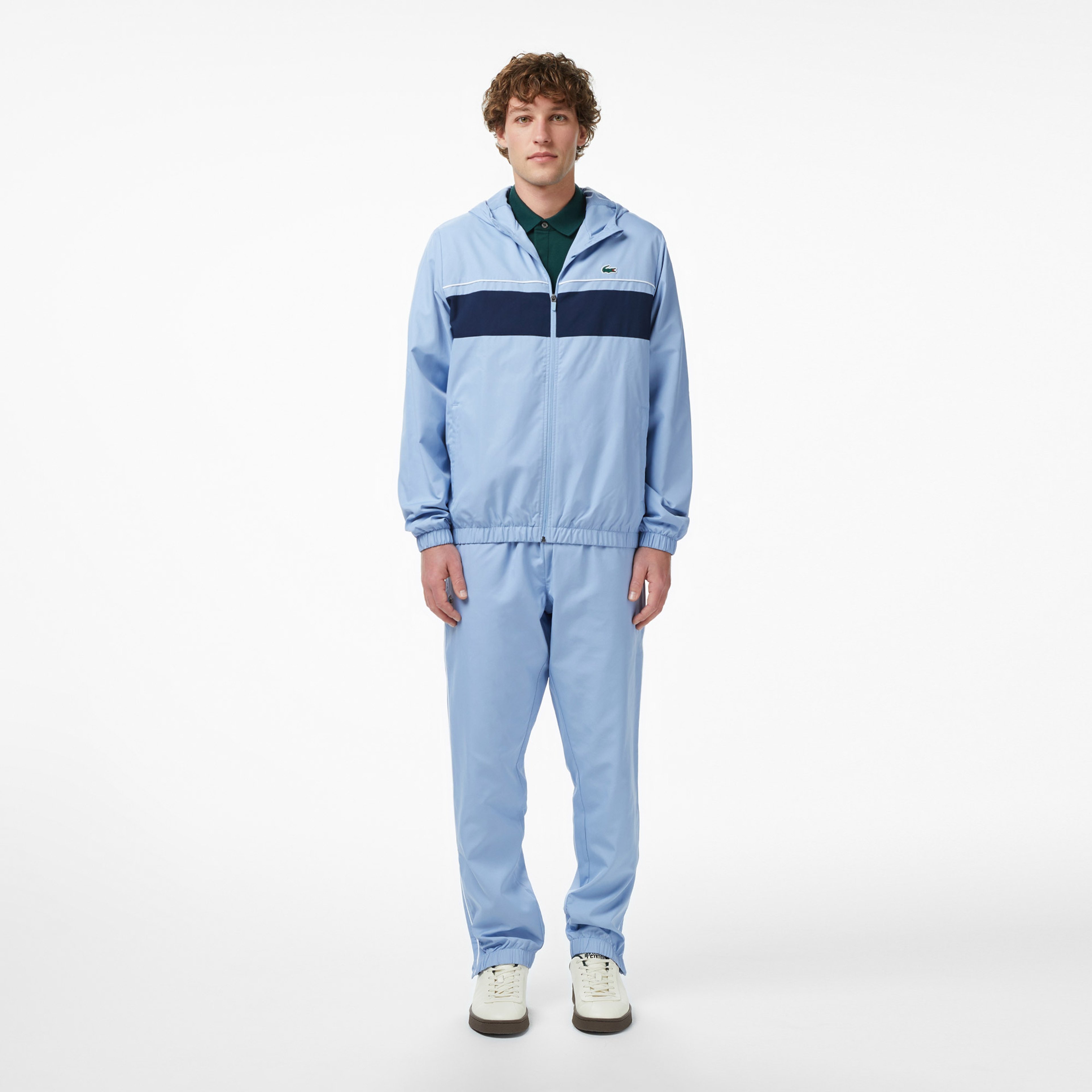 Erkek Regular Fit Kapüşonlu Renk Bloklu Mavi Eşofman Takımı