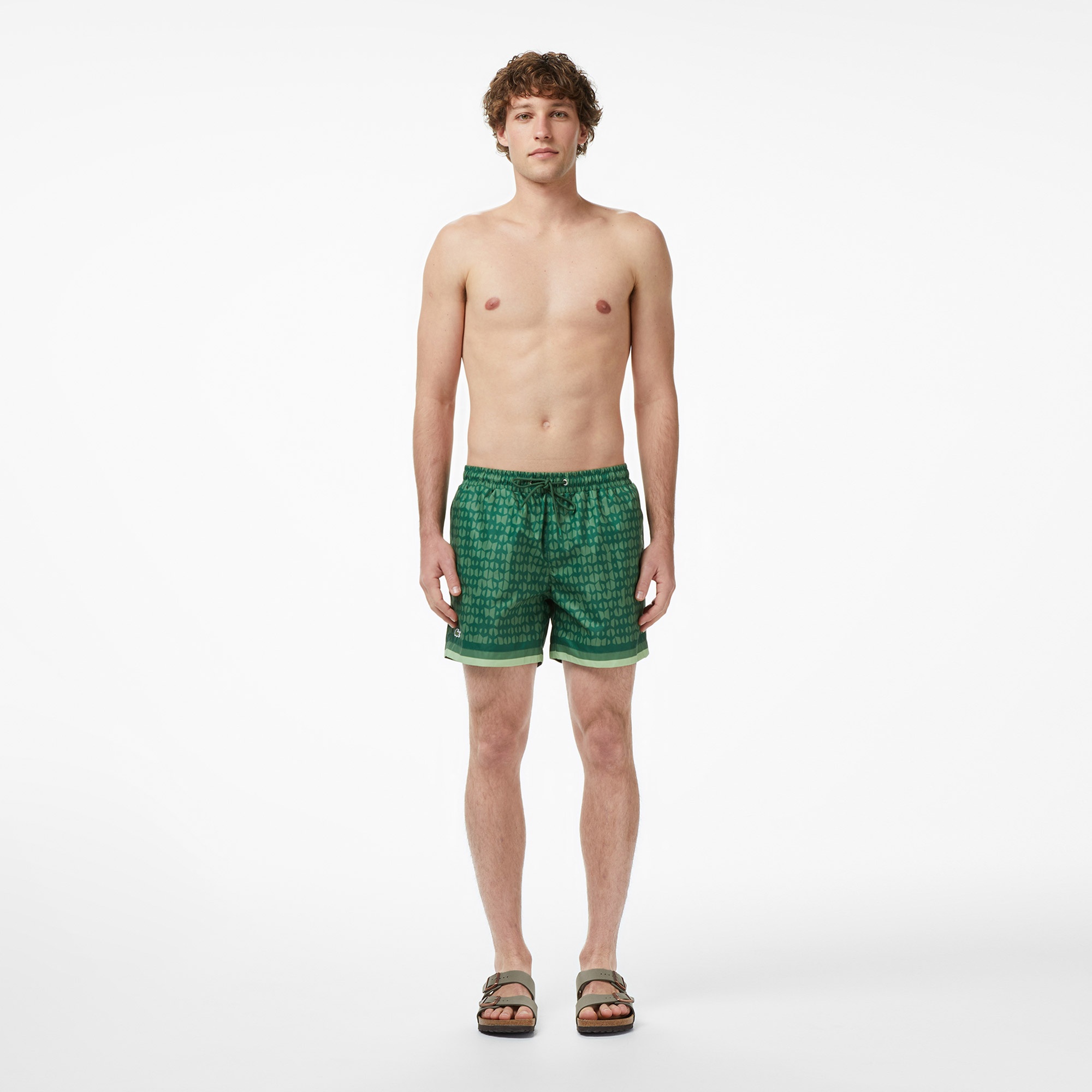 Erkek Regular Fit Desenli Yeşil Deniz Şortu