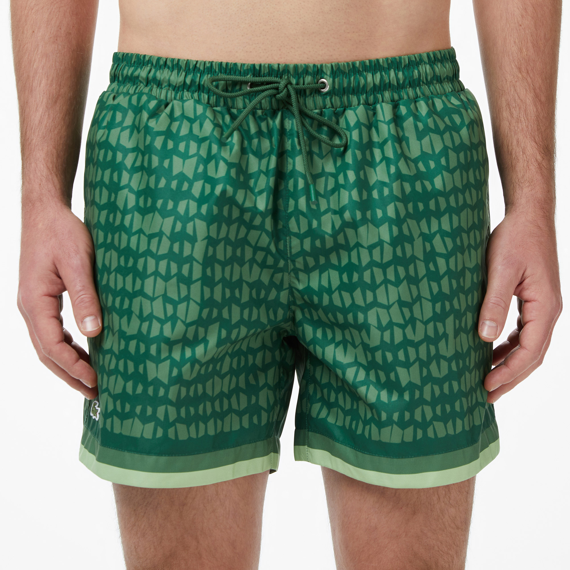 Lacoste Erkek Regular Fit Desenli Yeşil Deniz Şortu görsel 4