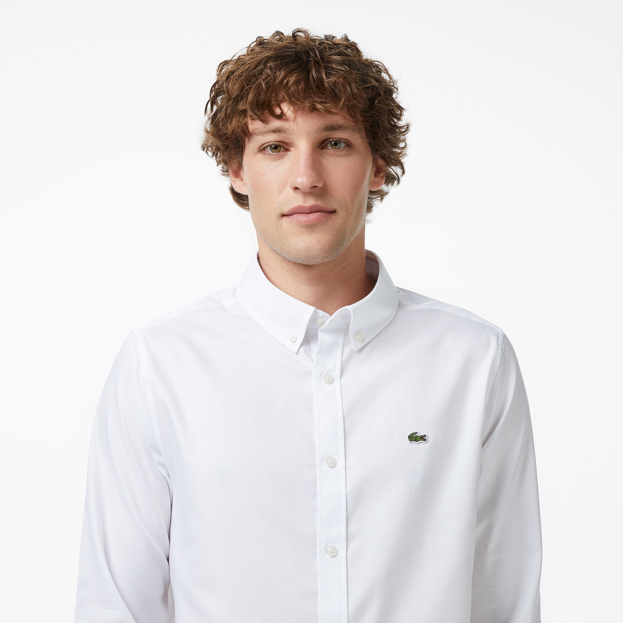 Erkek Düğmeli Yaka Beyaz Gömlek