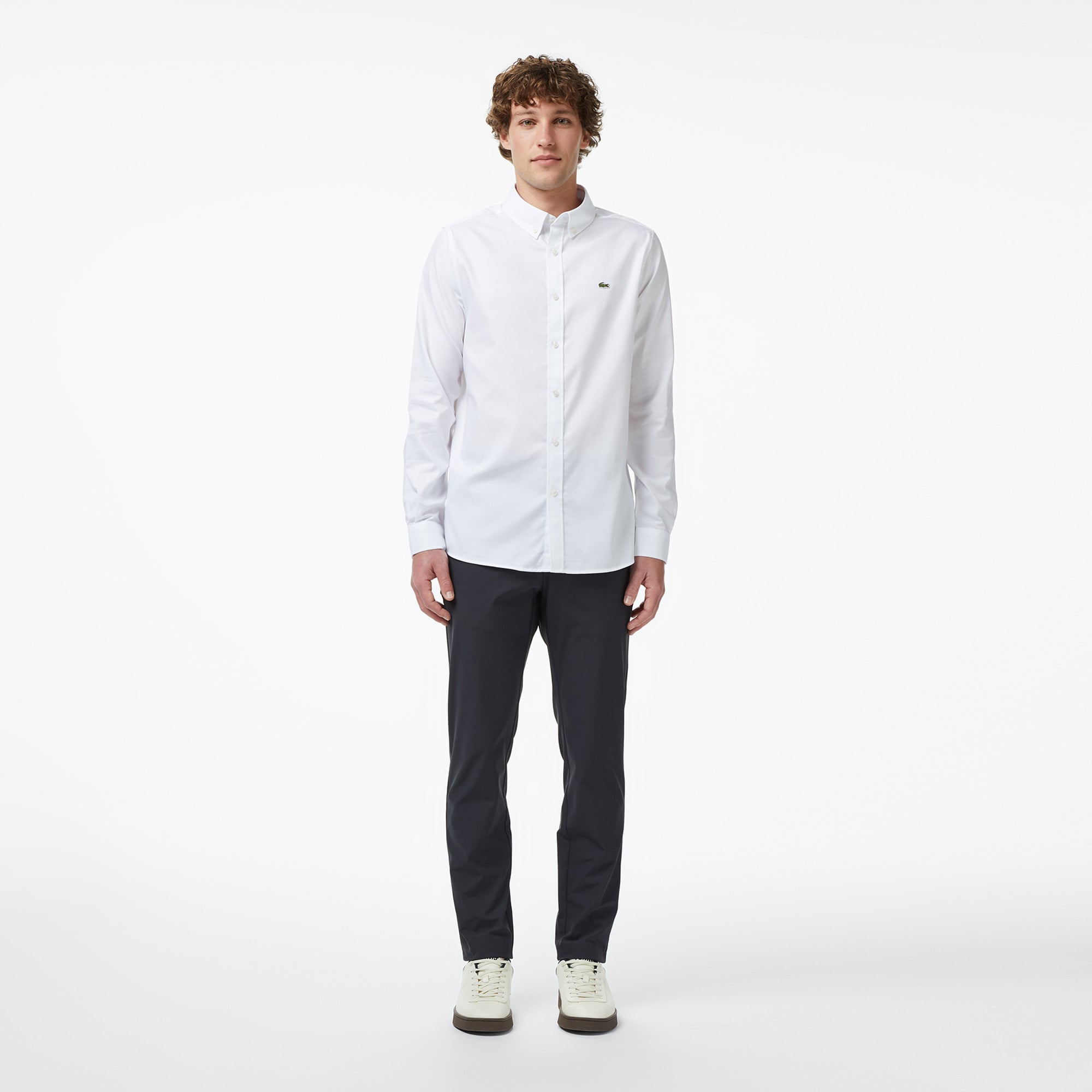 Lacoste Erkek Slim Fit Düğmeli Yaka Beyaz Gömlek görsel 6