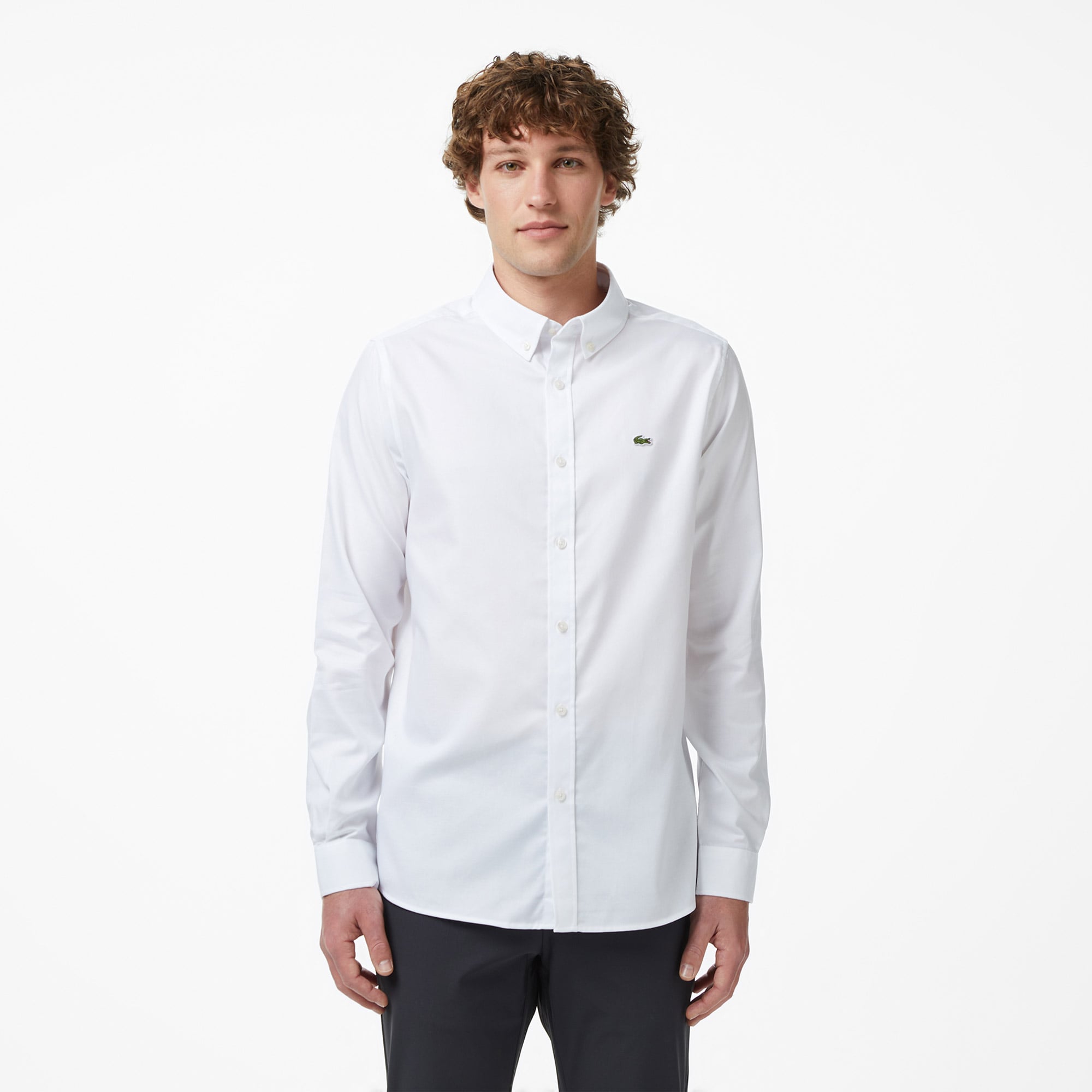 Lacoste Erkek Slim Fit Düğmeli Yaka Beyaz Gömlek