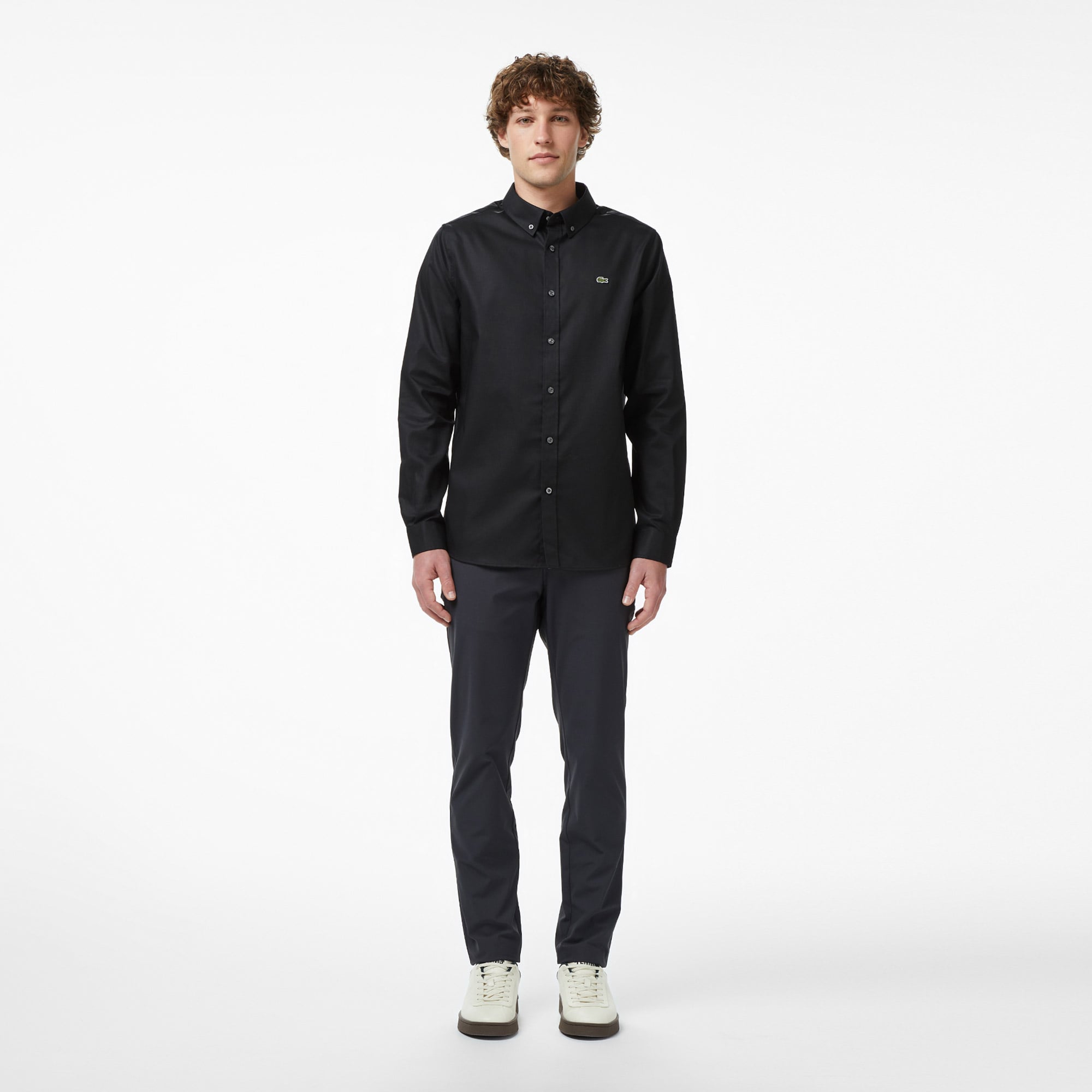 Lacoste Erkek Slim Fit Düğmeli Yaka Siyah Gömlek görsel 6