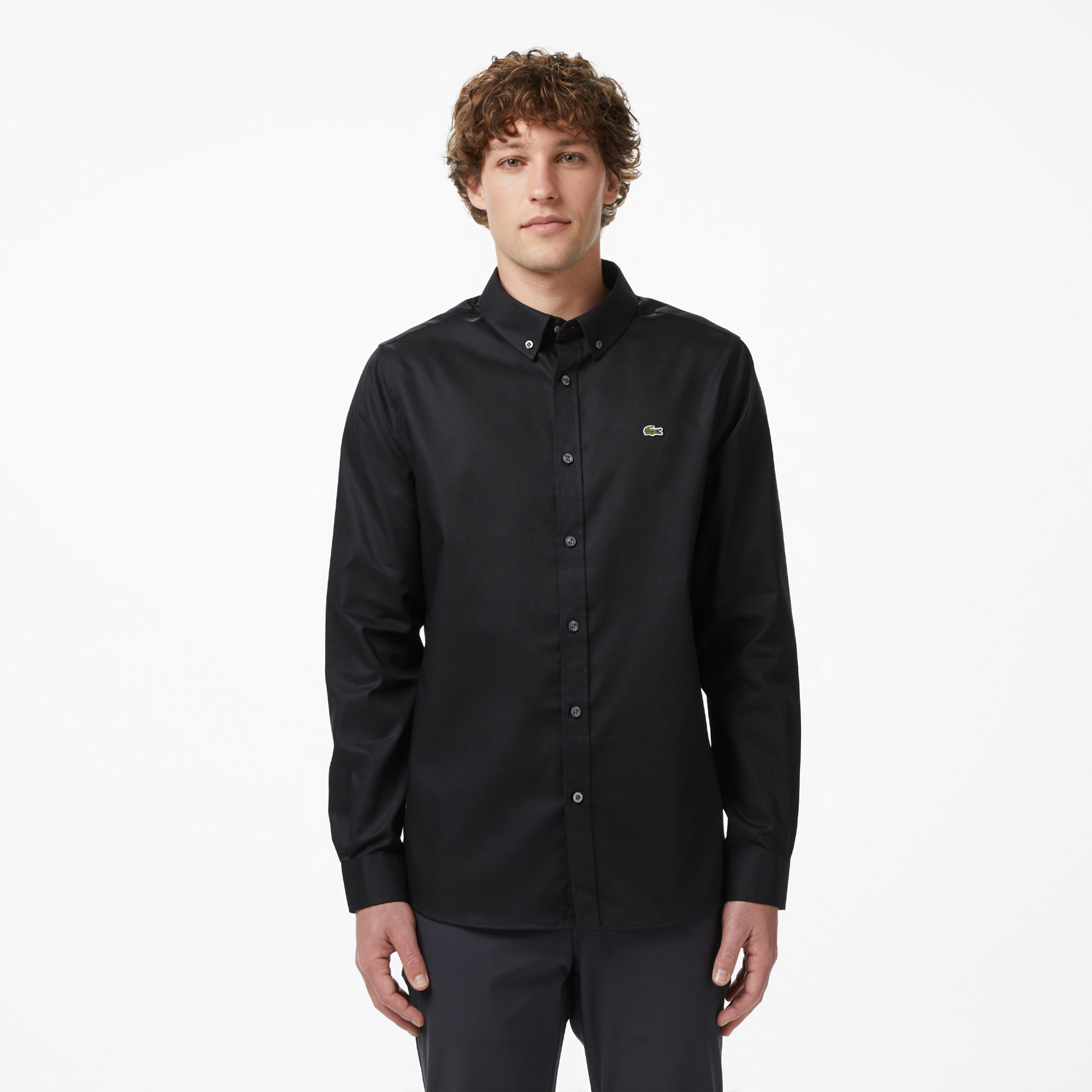 Erkek Düğmeli Yaka Siyah Gömlek
