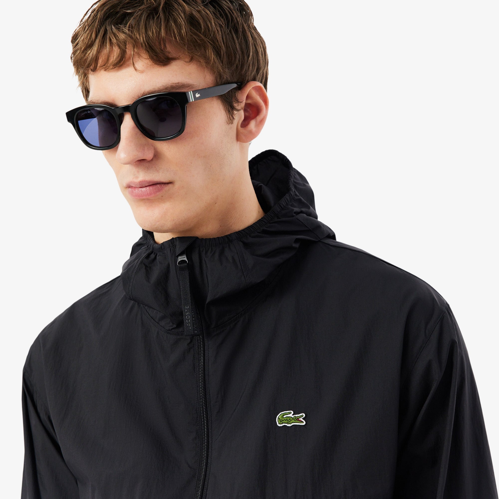 Lacoste Erkek Kapüşonlu Siyah Yağmurluk görsel 2
