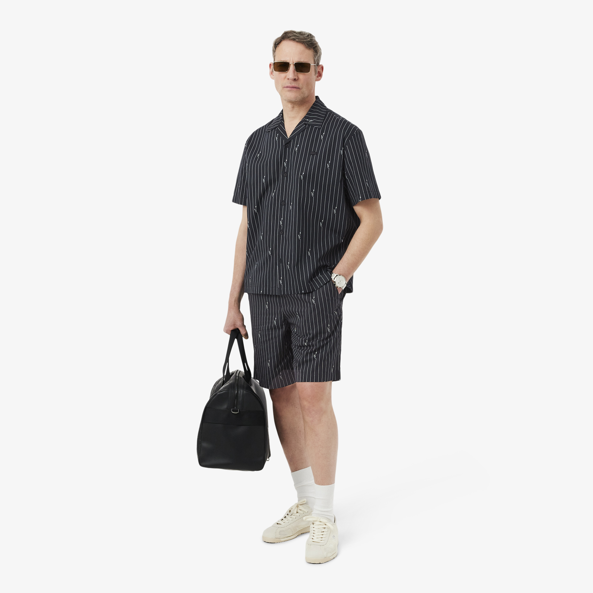 Lacoste Erkek Relaxed Fit Çizgili Siyah Şort görsel 4
