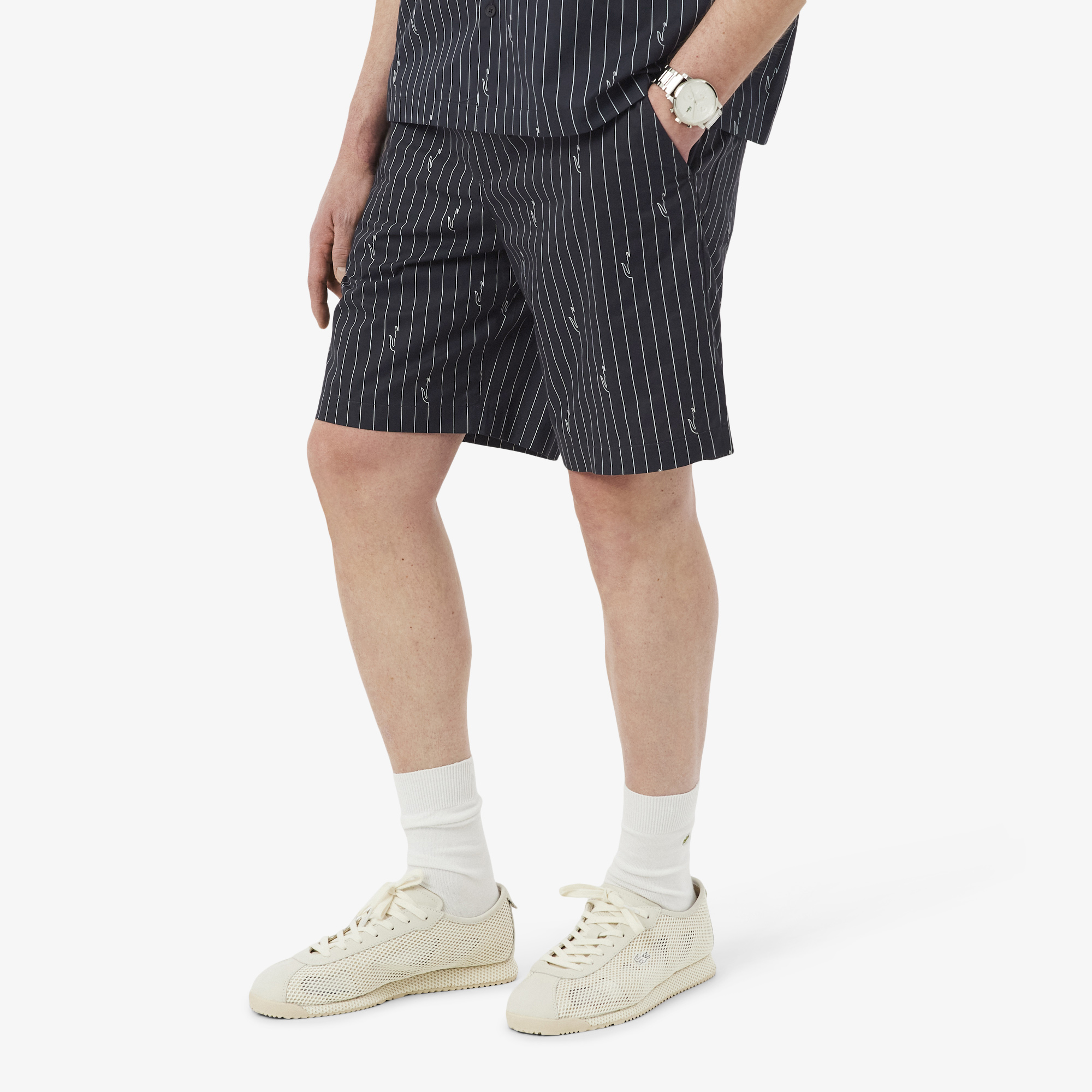 Lacoste Erkek Relaxed Fit Çizgili Siyah Şort görsel 2