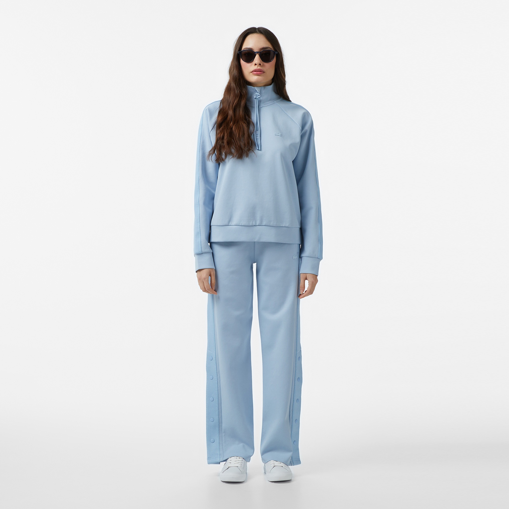 Kadın Loose Fit Dik Yaka Mavi Sweatshirt