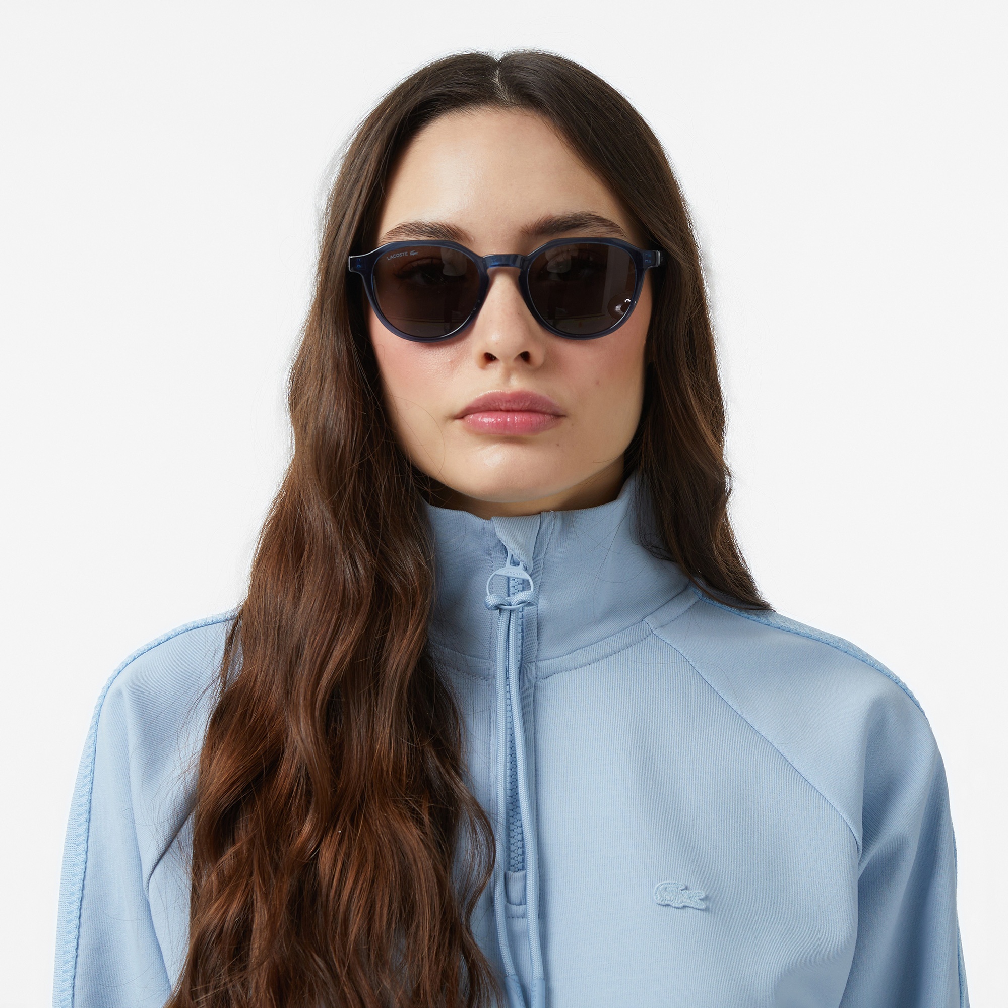 Kadın Loose Fit Dik Yaka Mavi Sweatshirt