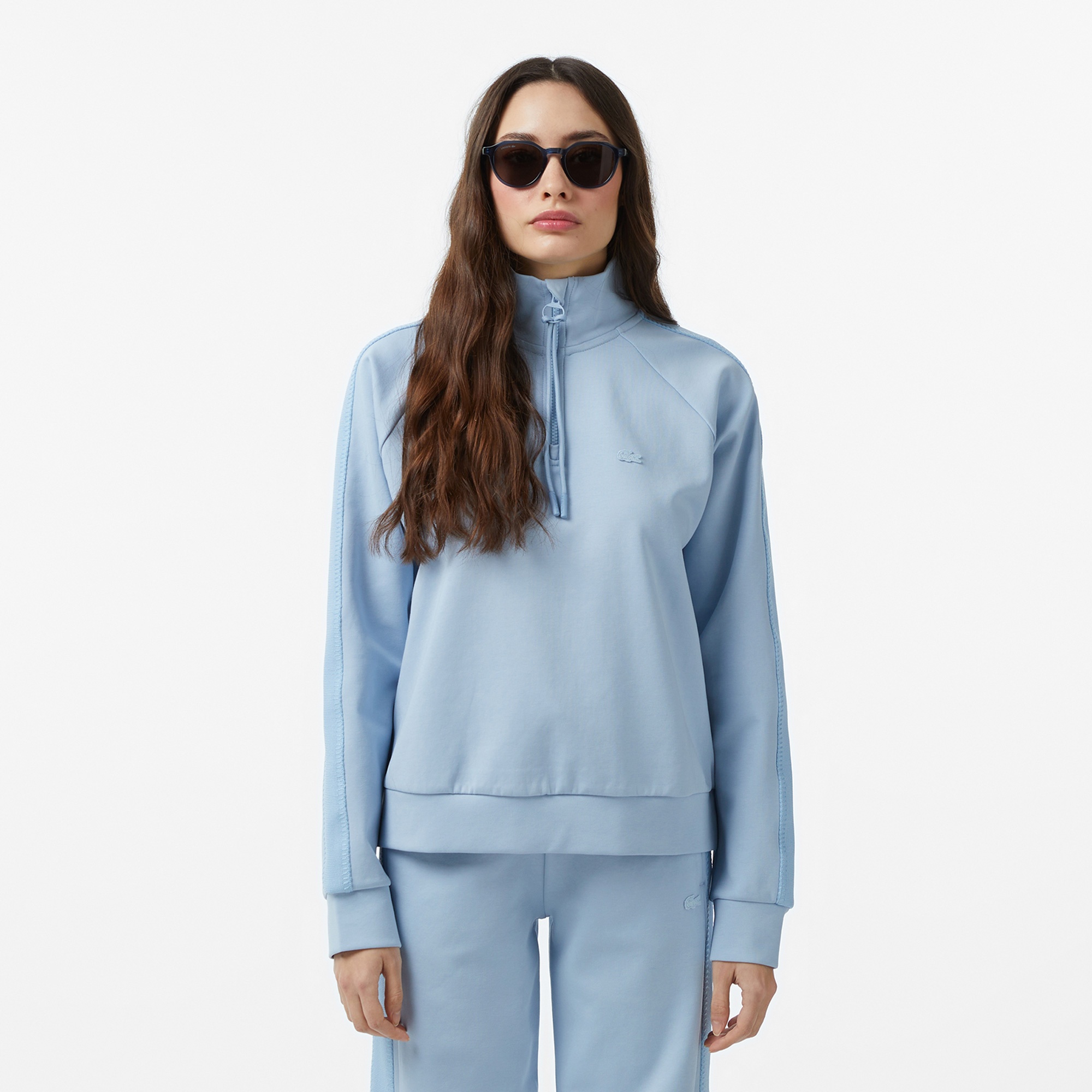 Kadın Loose Fit Dik Yaka Mavi Sweatshirt