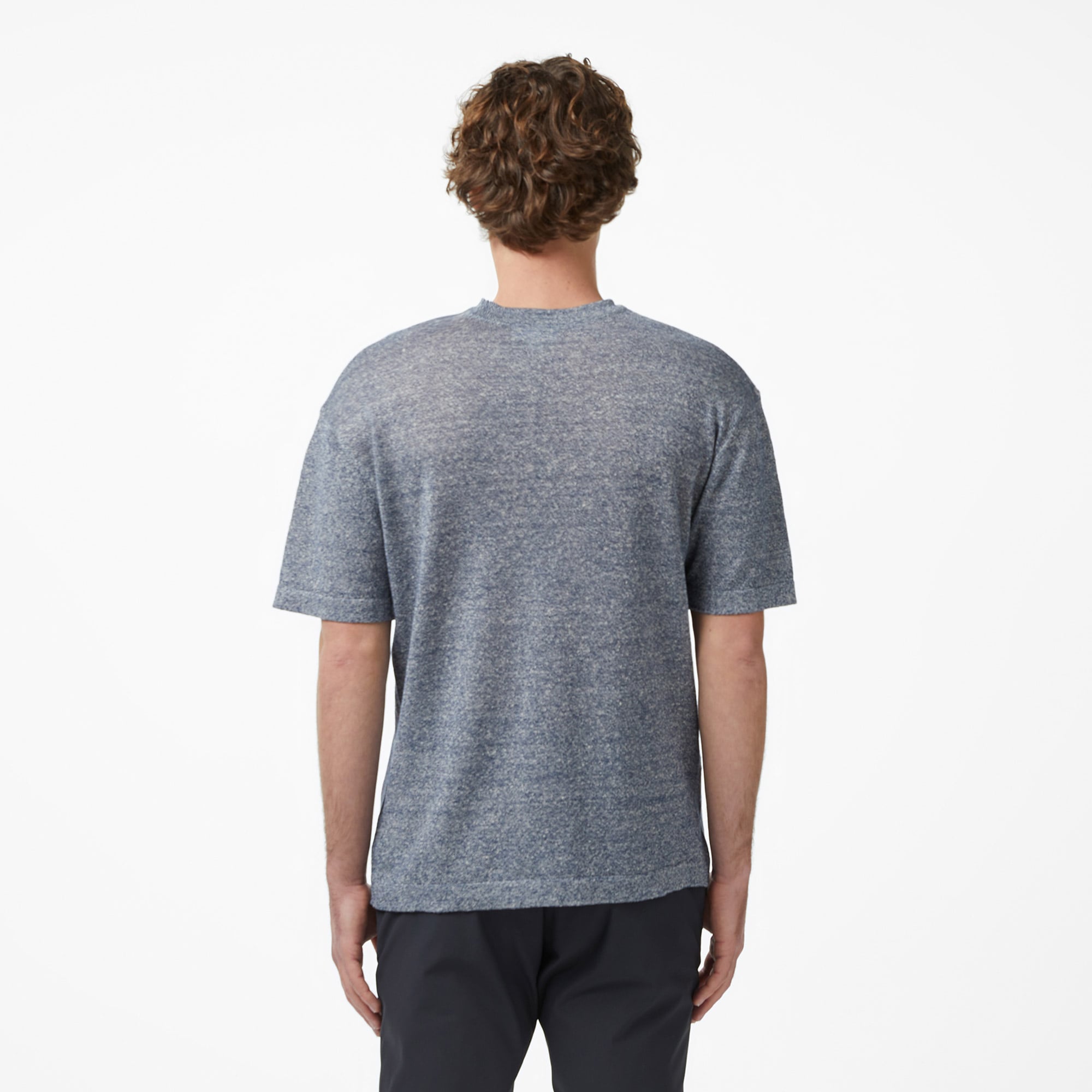 Lacoste Erkek Classic Fit Kısa Kollu Bisiklet Yaka Keten Lacivert Triko görsel 5