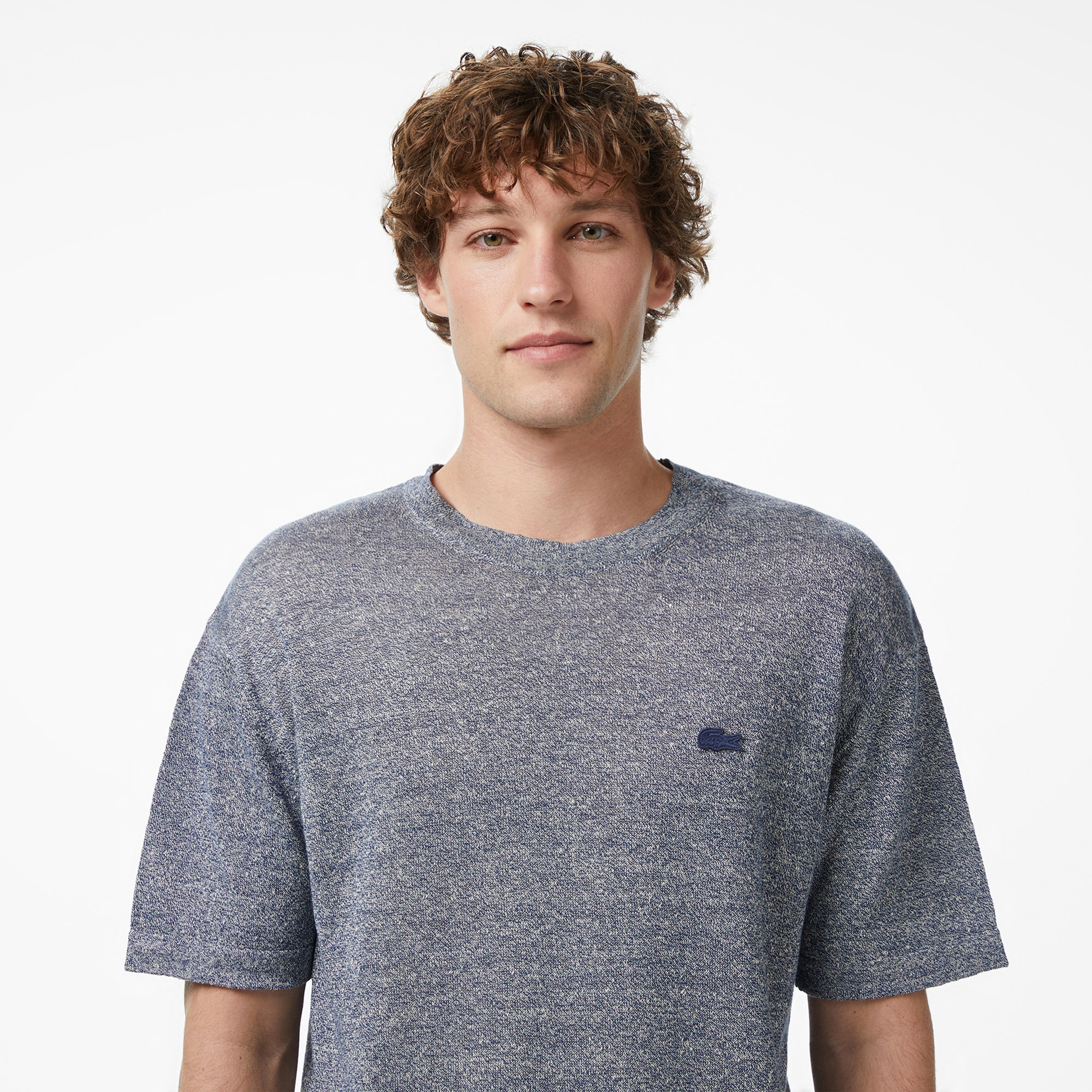 Erkek Classic Fit Kısa Kollu Bisiklet Yaka Keten Lacivert Triko Erkek Classic Fit Kısa Kollu Bisiklet Yaka Keten Lacivert Triko