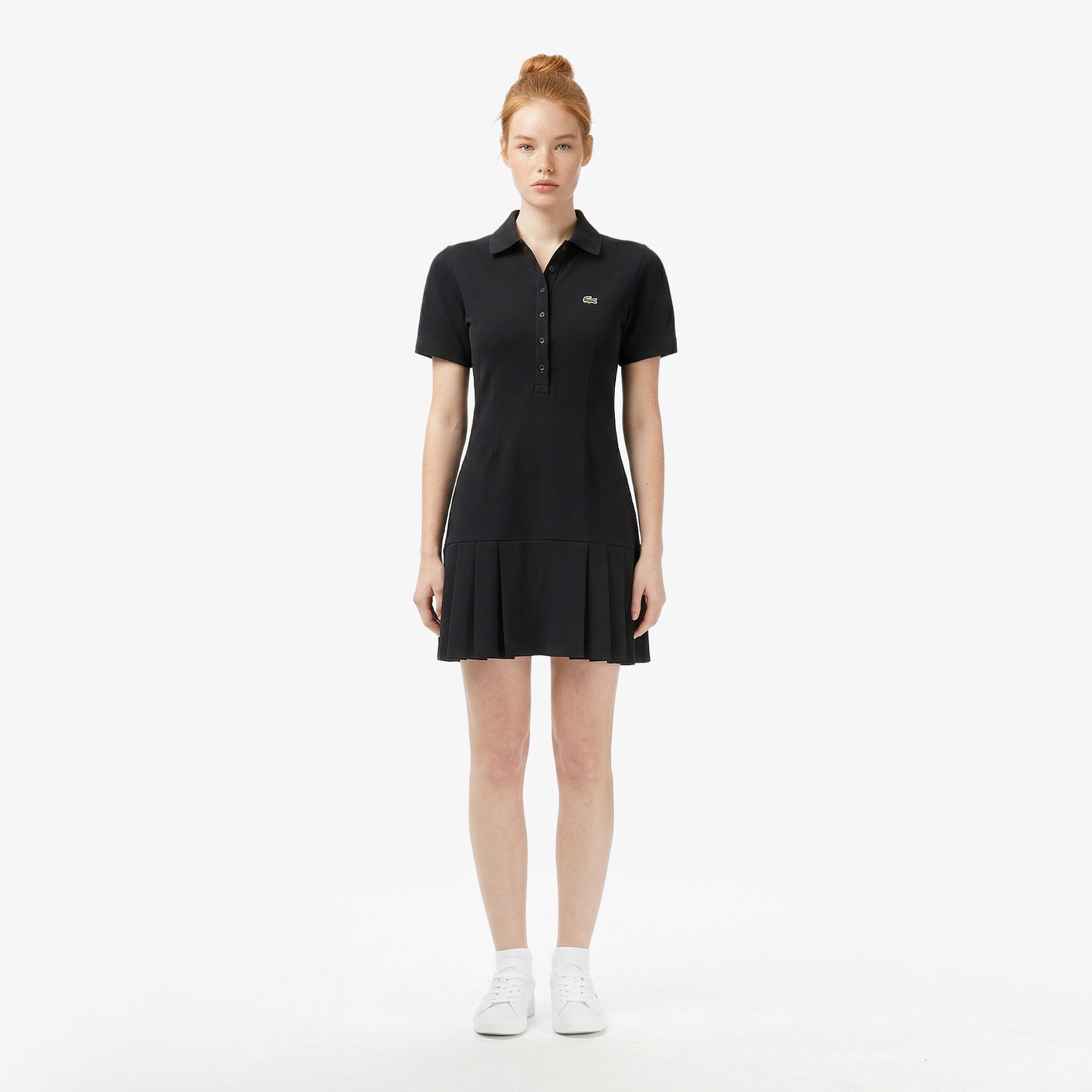 Kadın Classic Fit Kısa Kollu Polo Yaka Siyah Elbise