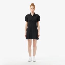 Kadın Classic Fit Kısa Kollu Polo Yaka Siyah Elbise Siyah