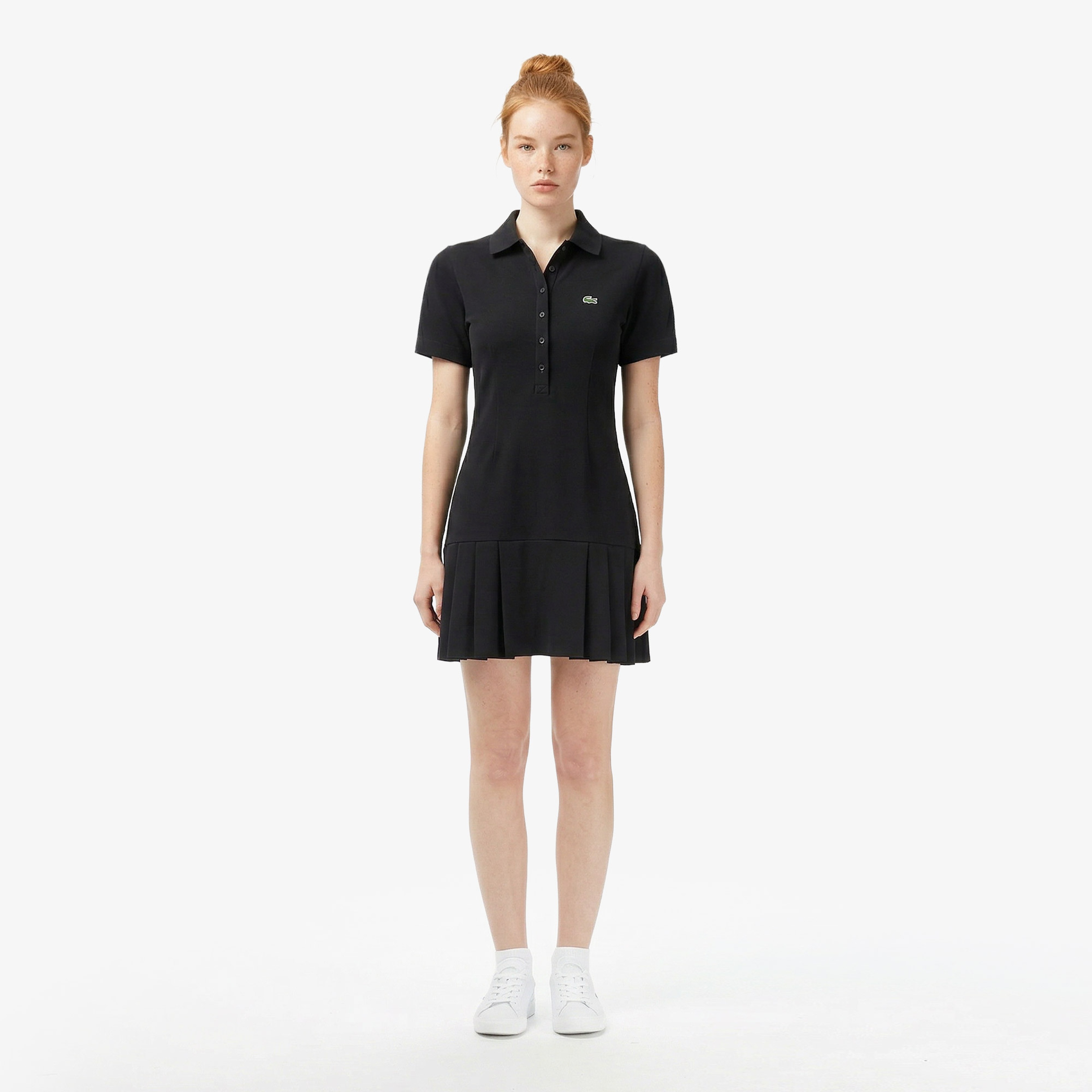 Kadın Classic Fit Kısa Kollu Polo Yaka Siyah Elbise