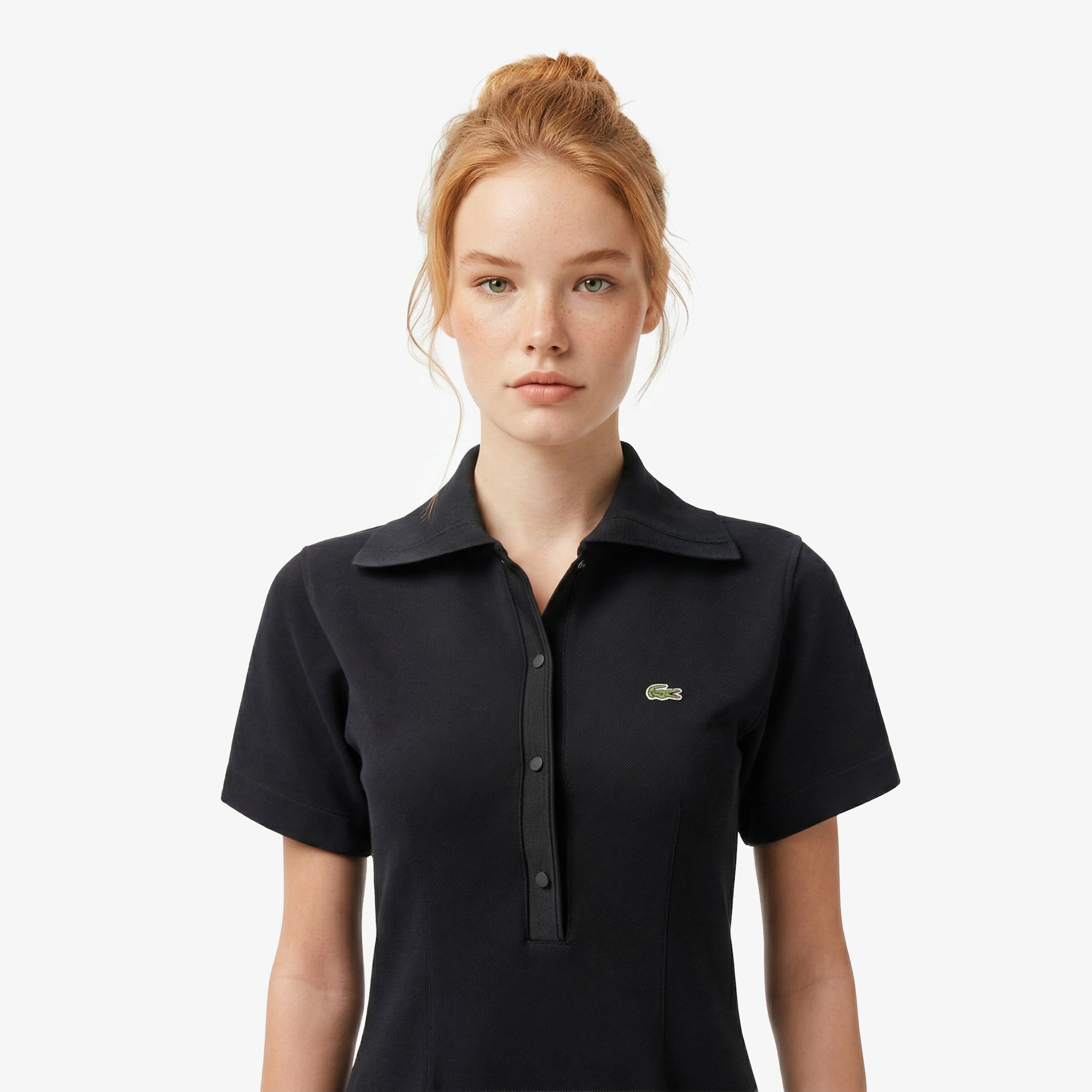 Kadın Classic Fit Kısa Kollu Polo Yaka Siyah Elbise