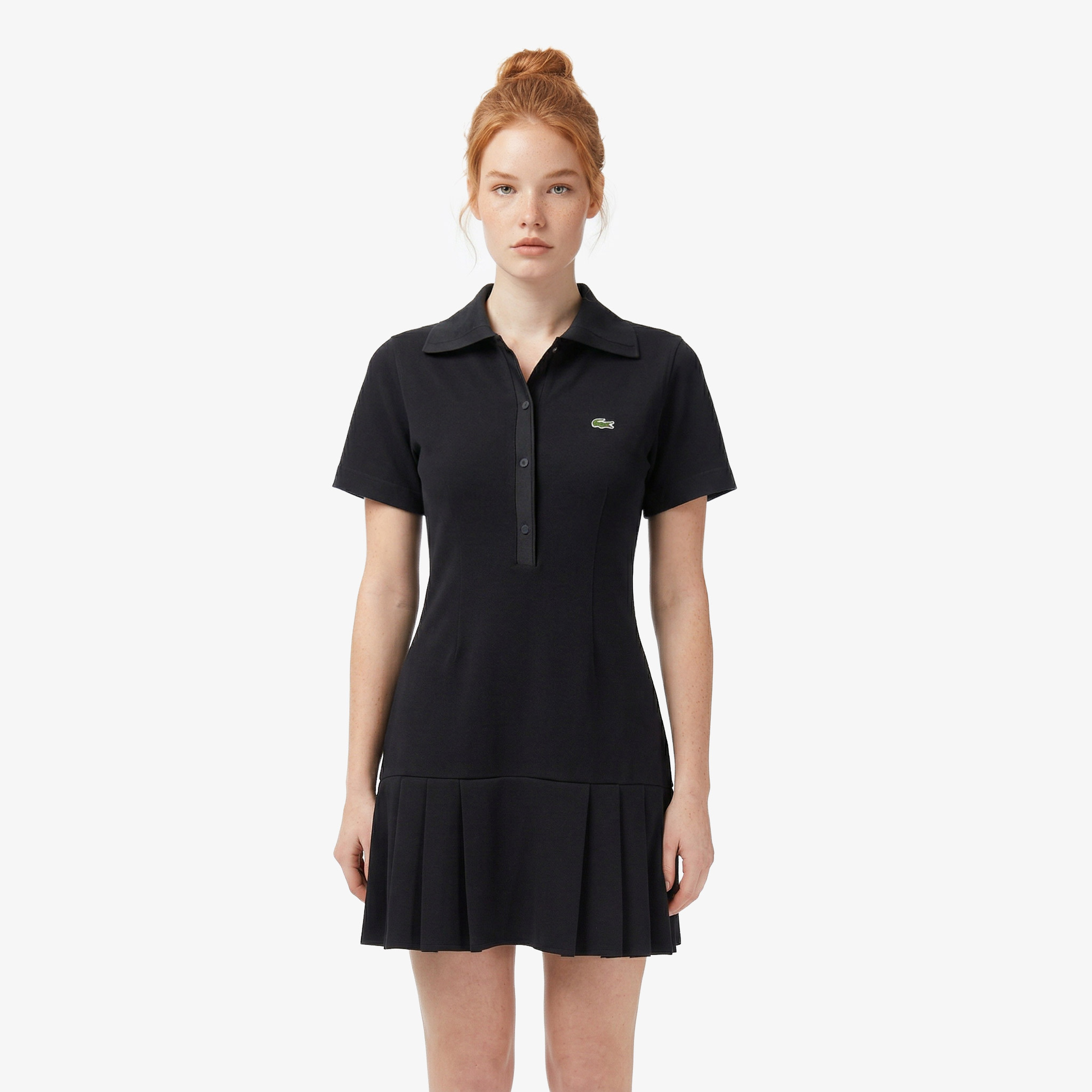 Kadın Classic Fit Kısa Kollu Polo Yaka Siyah Elbise