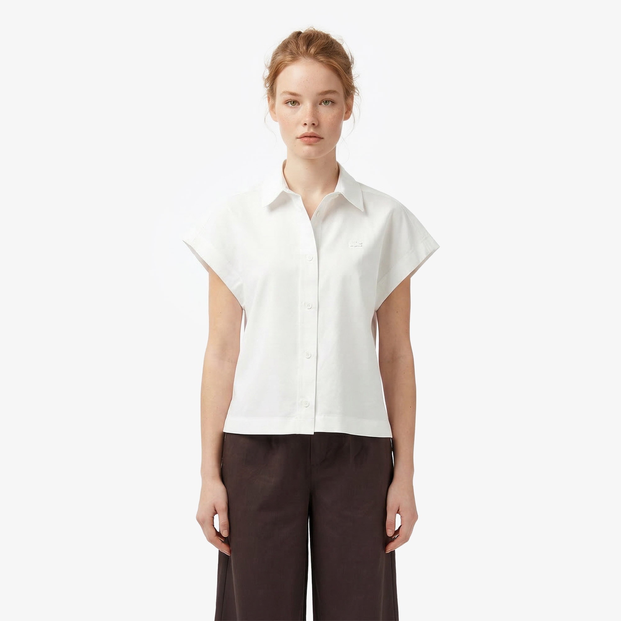 Kadın Regular Fit Kısa Kollu Düğmeli Yaka Krem Gömlek