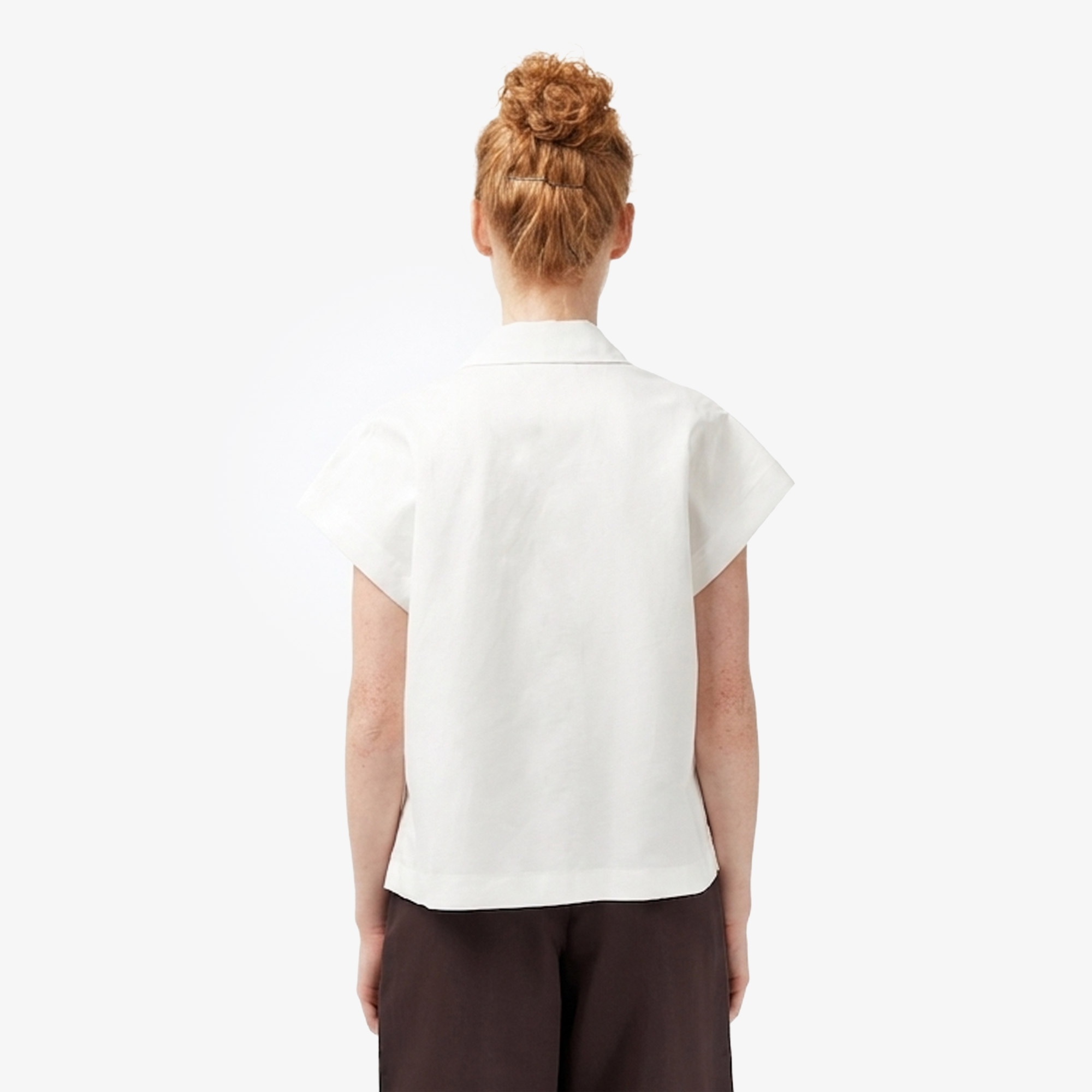 Kadın Regular Fit Kısa Kollu Düğmeli Yaka Krem Gömlek