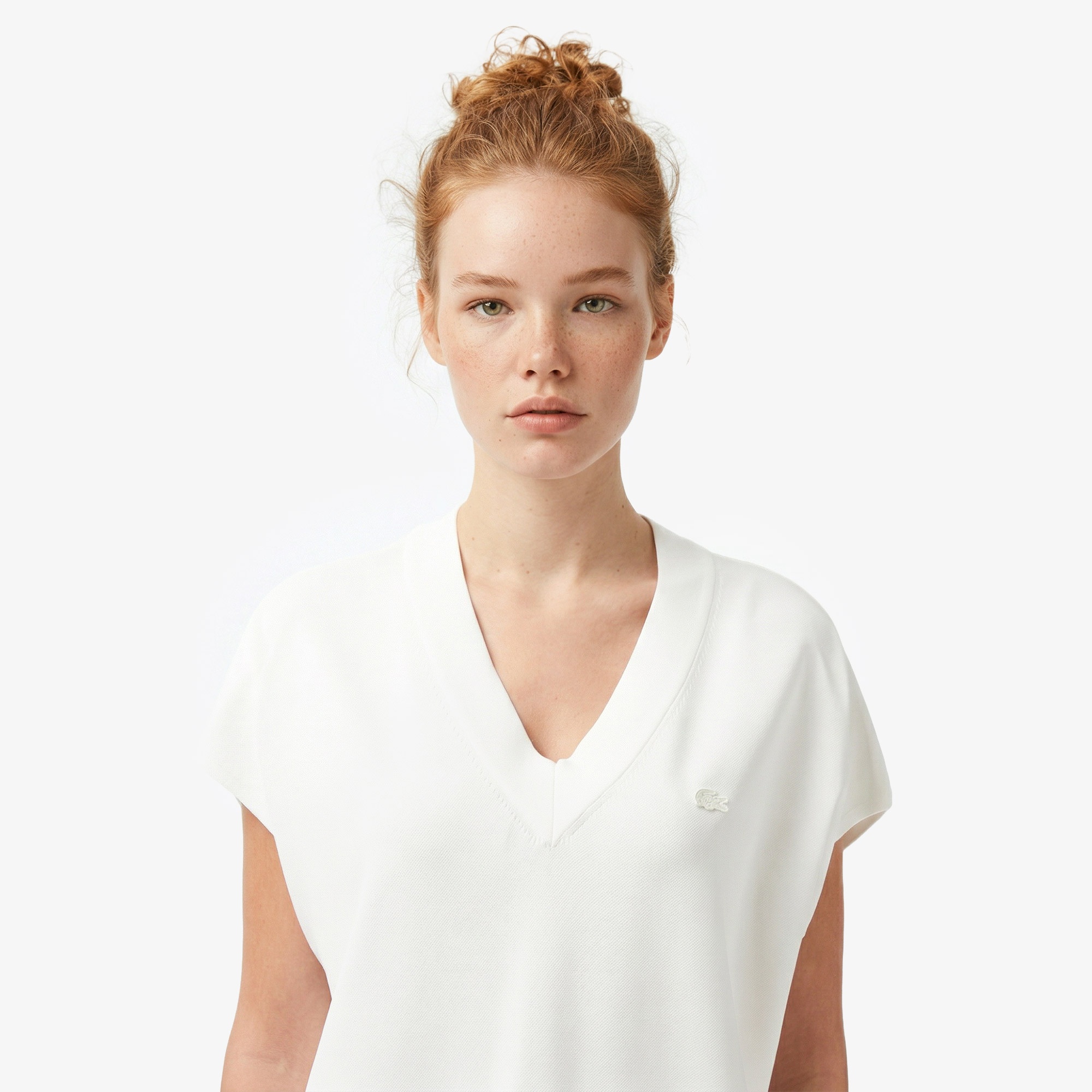 Kadın Relaxed Fit Kısa Kollu V Yaka Beyaz Triko